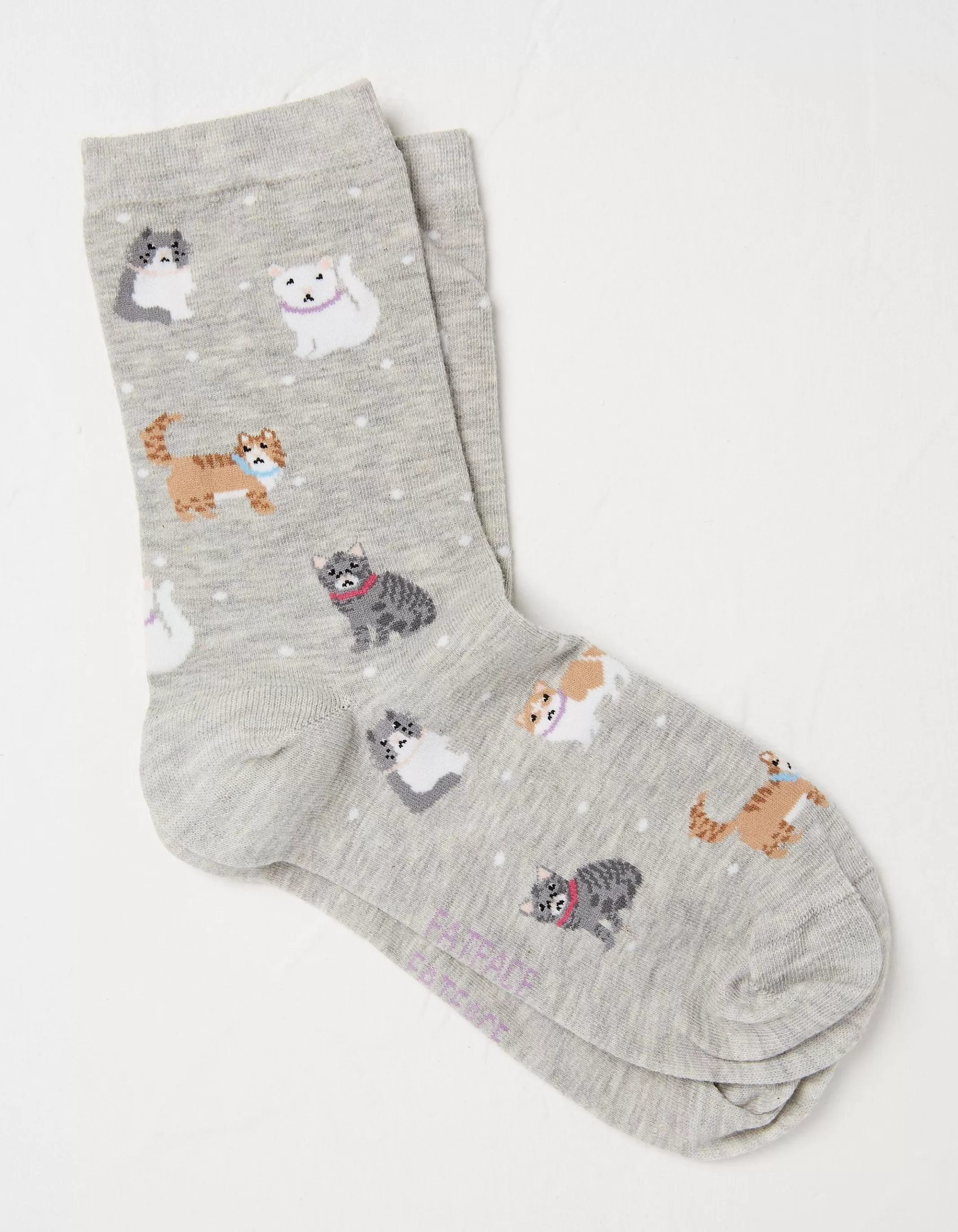 Clearance FatFace 1 Pack Cat Socks Grey Marl