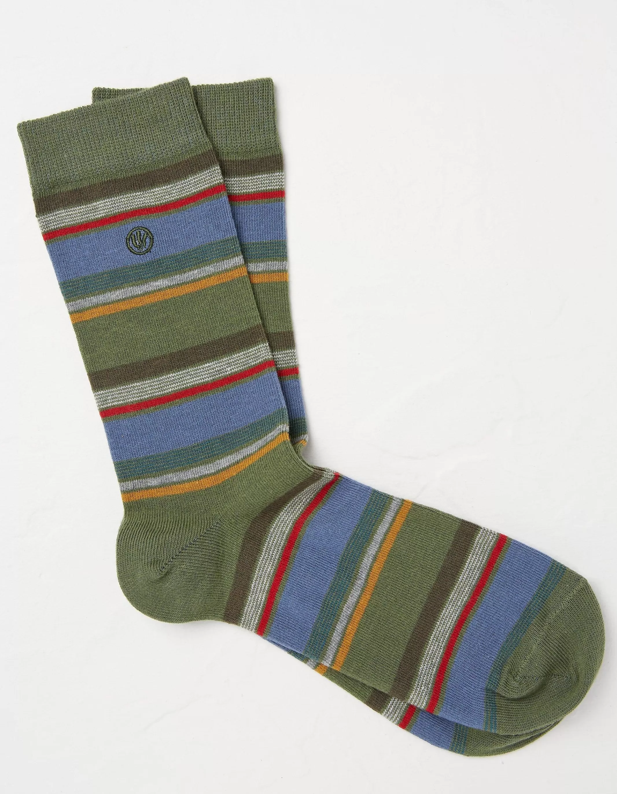 Hot FatFace 1 Pack Christian Multi Stripe Socks Khaki Green