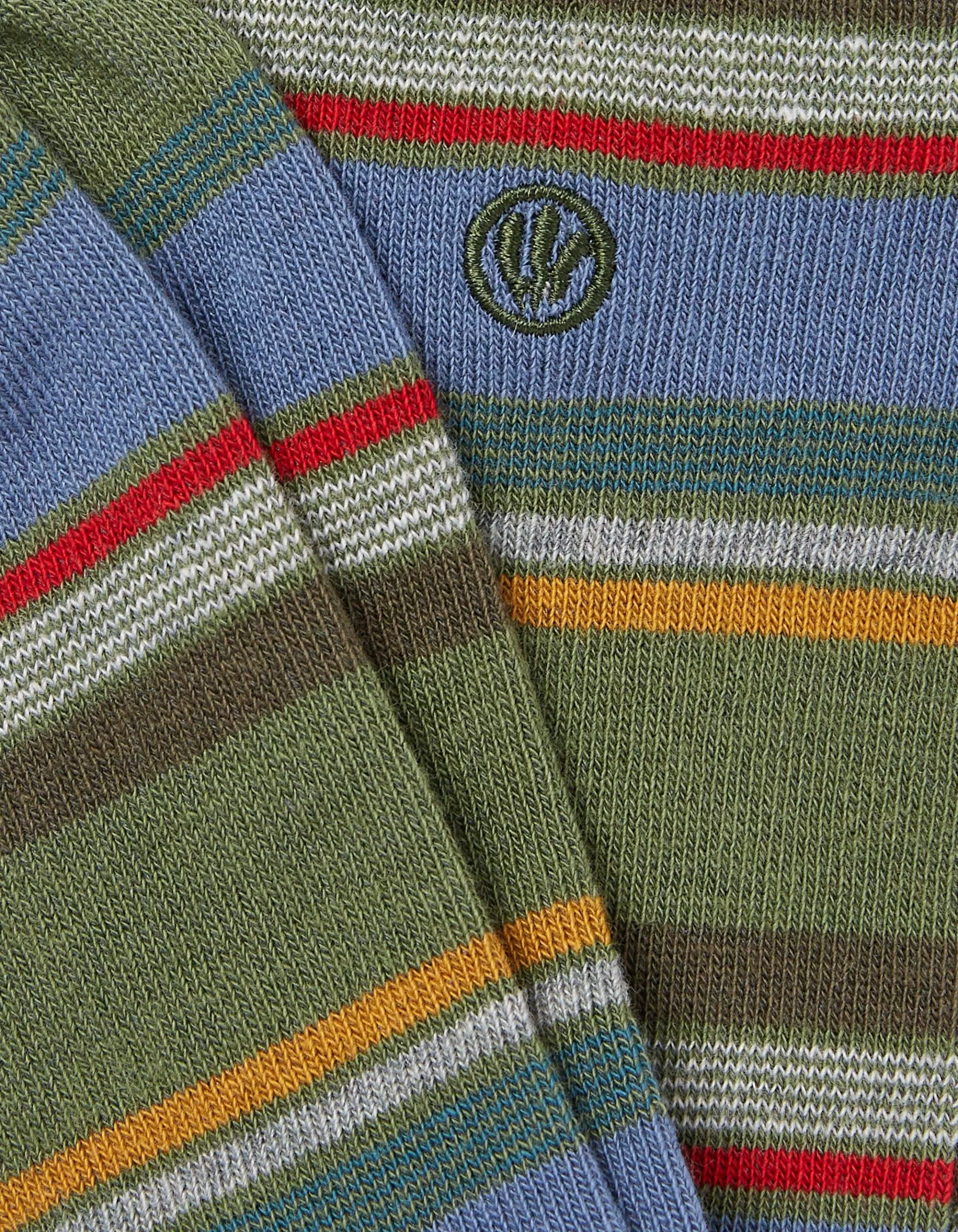 Hot FatFace 1 Pack Christian Multi Stripe Socks Khaki Green