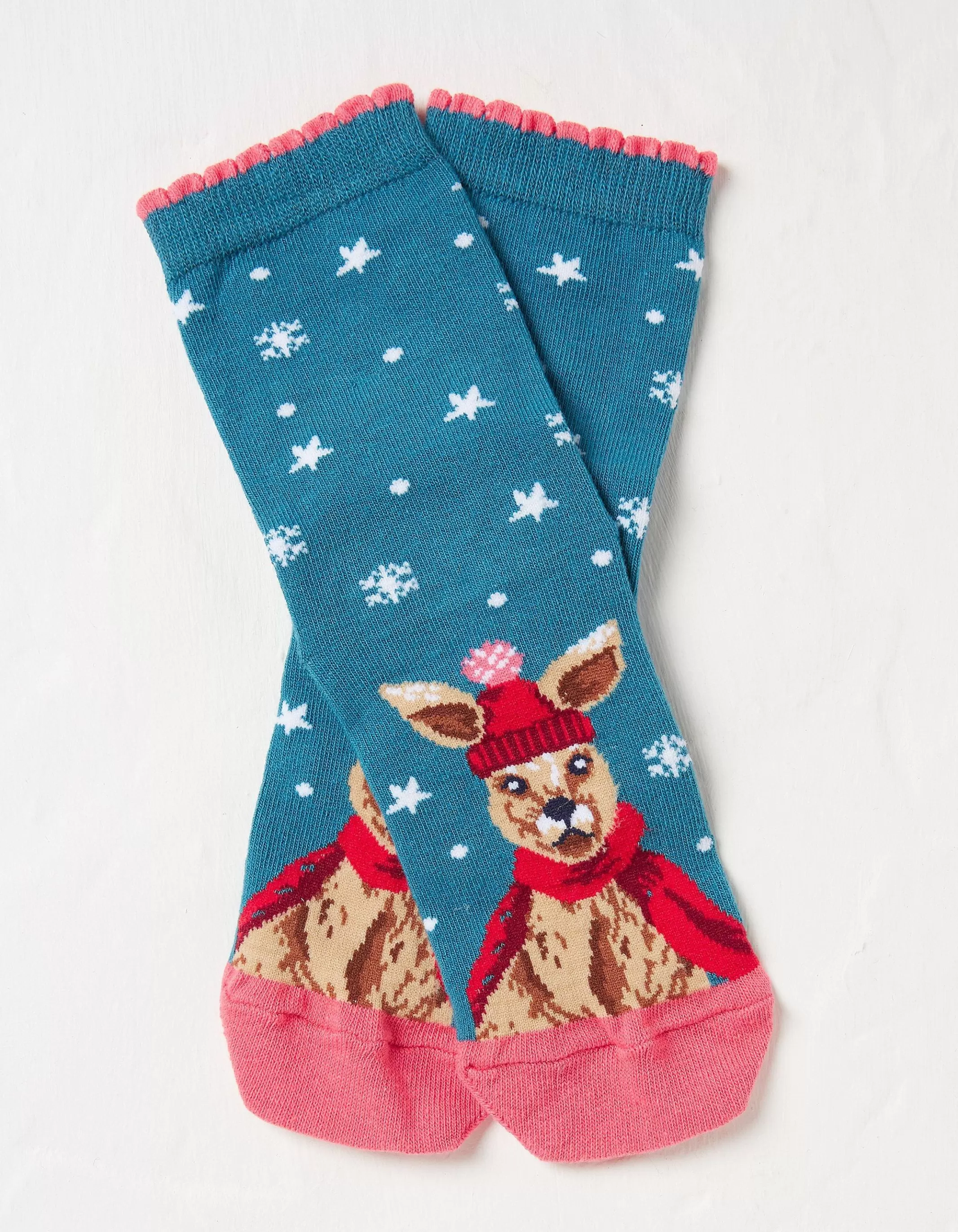 Online FatFace 1 Pack Christmas Kangaroo Socks Teal Green