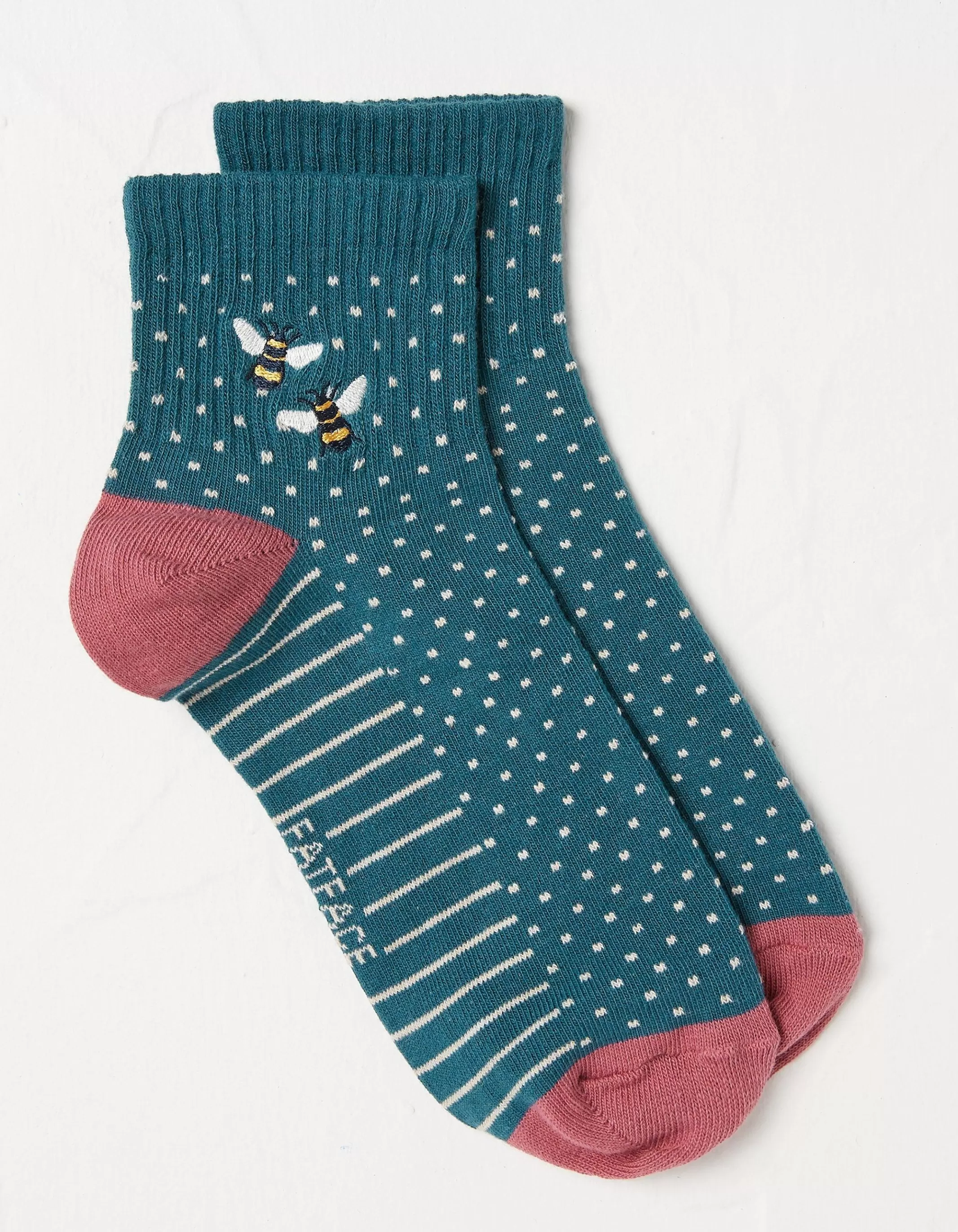 Fashion FatFace 1 Pack Embroidered Bee Rib Socks Teal Green