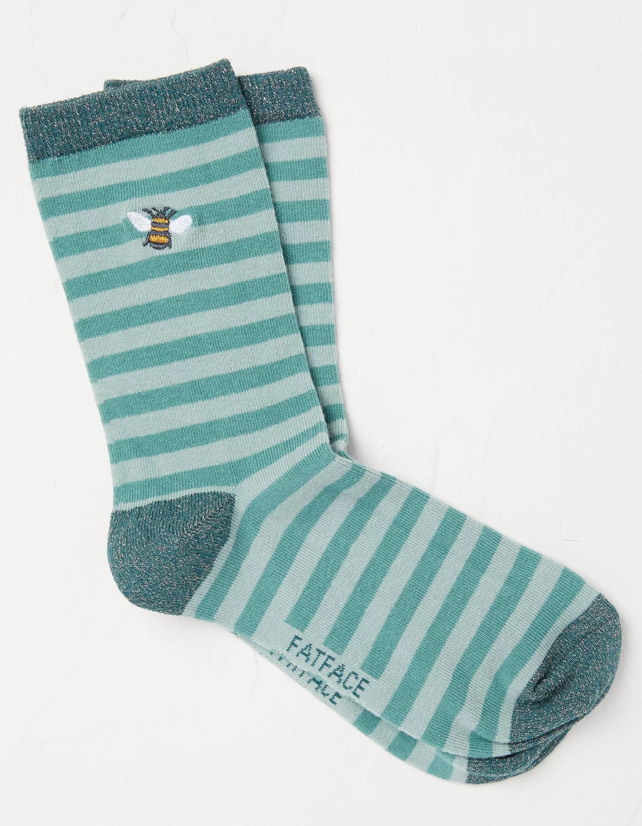 Outlet FatFace 1 Pack Embroidered Bee Stripe Socks Green Haze
