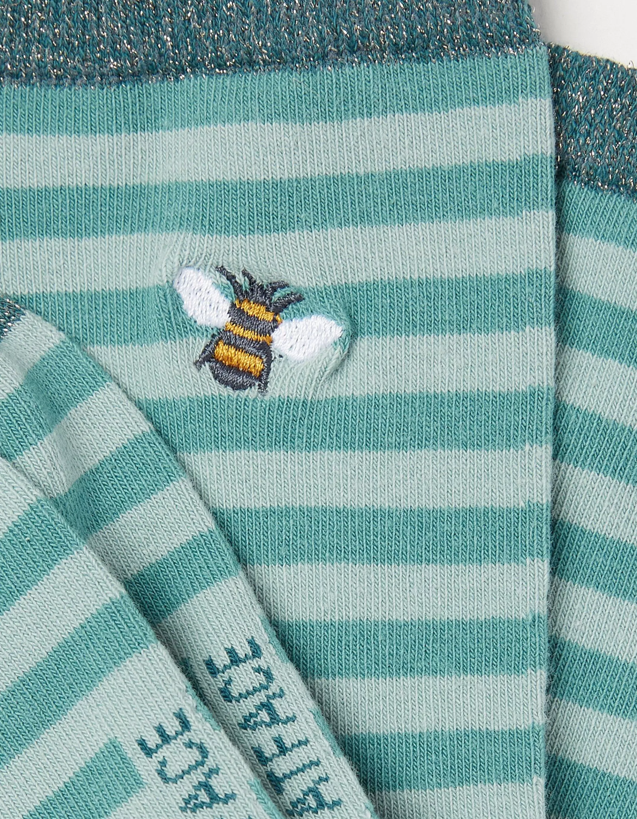 Outlet FatFace 1 Pack Embroidered Bee Stripe Socks Green Haze