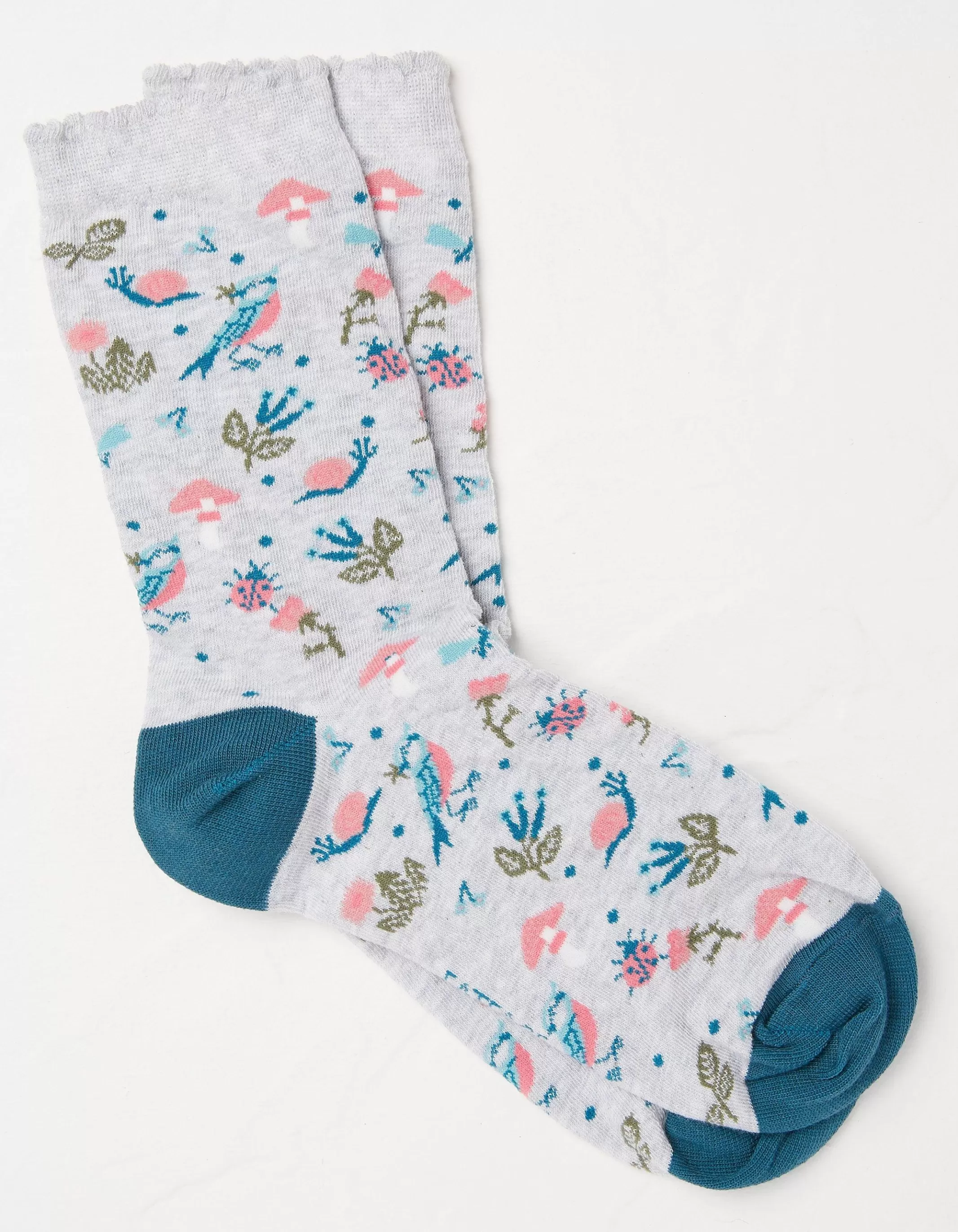 Discount FatFace 1 Pack Floral Bird Socks Light Grey Marl