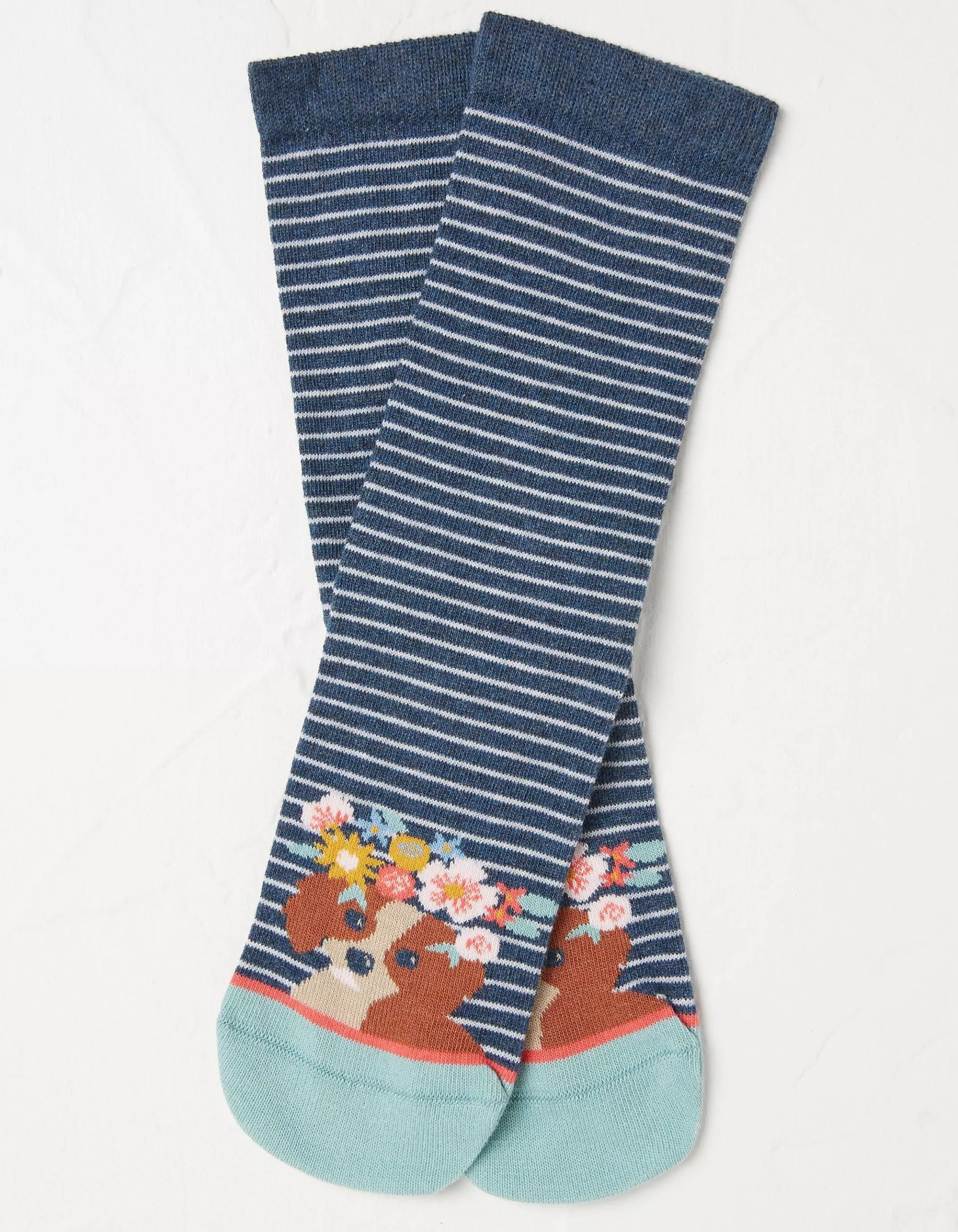 Clearance FatFace 1 Pack Floral Dog Stripe Socks Navy
