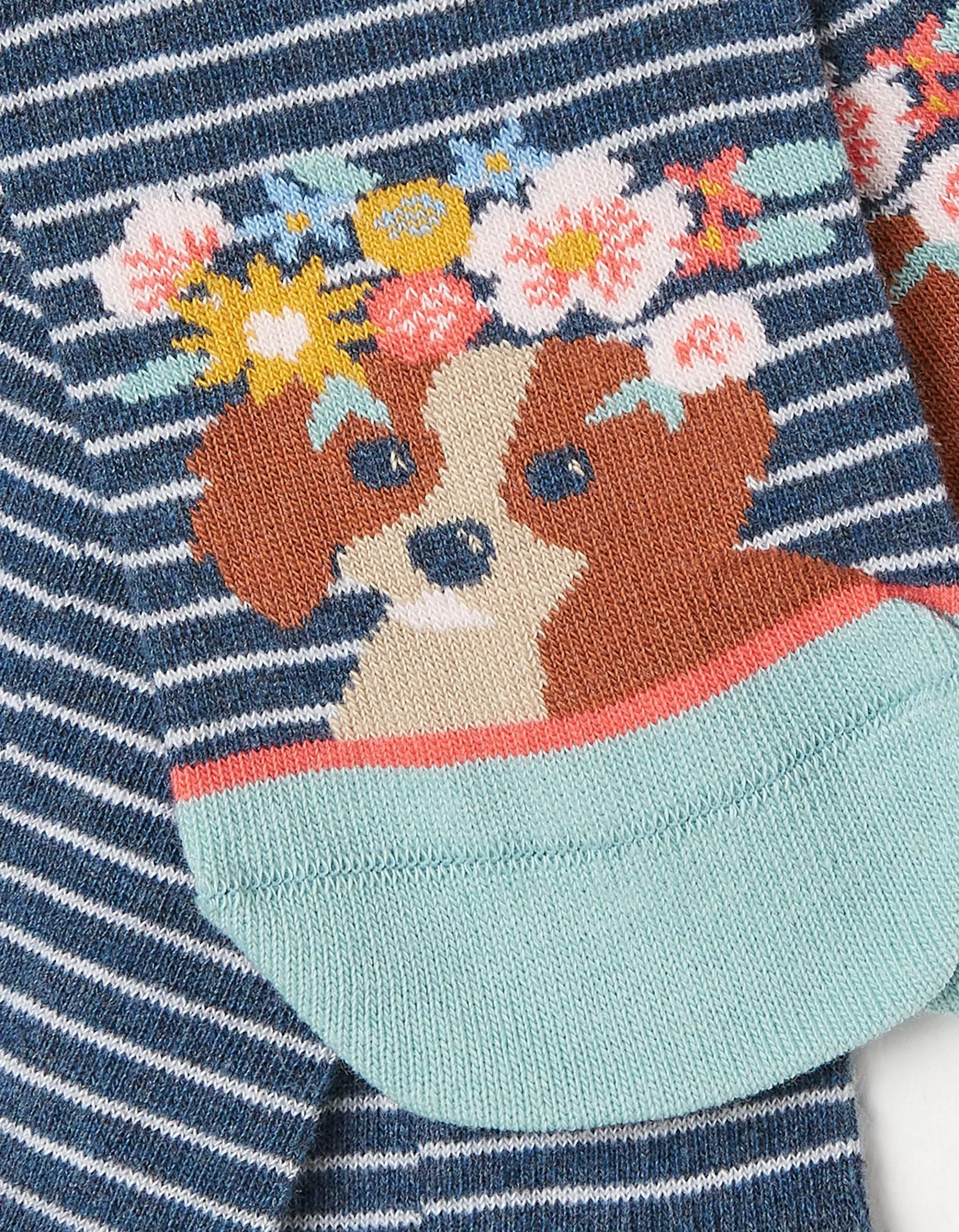 Clearance FatFace 1 Pack Floral Dog Stripe Socks Navy