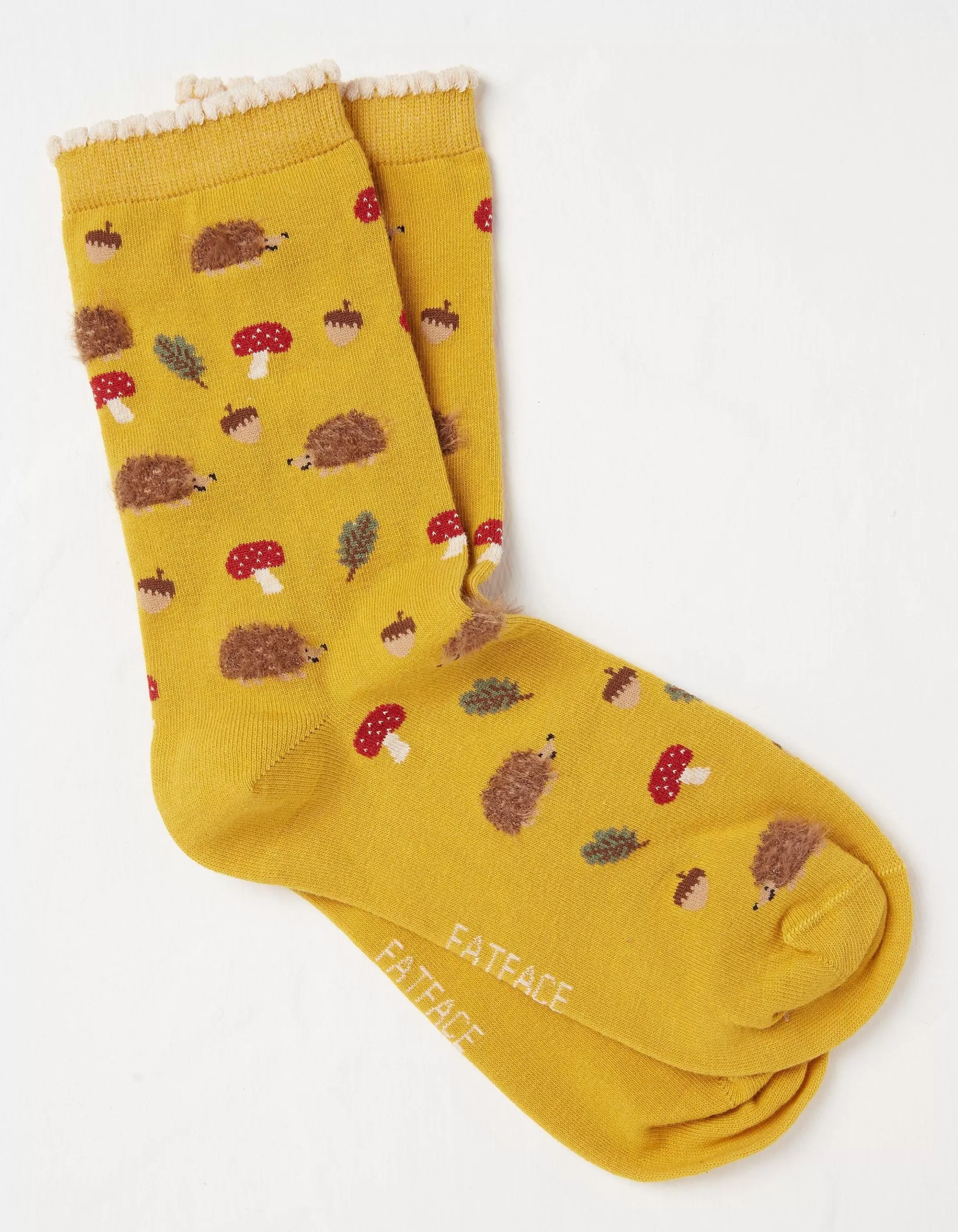 Hot FatFace 1 Pack Fluffy Hedgehog Socks Mustard Yellow
