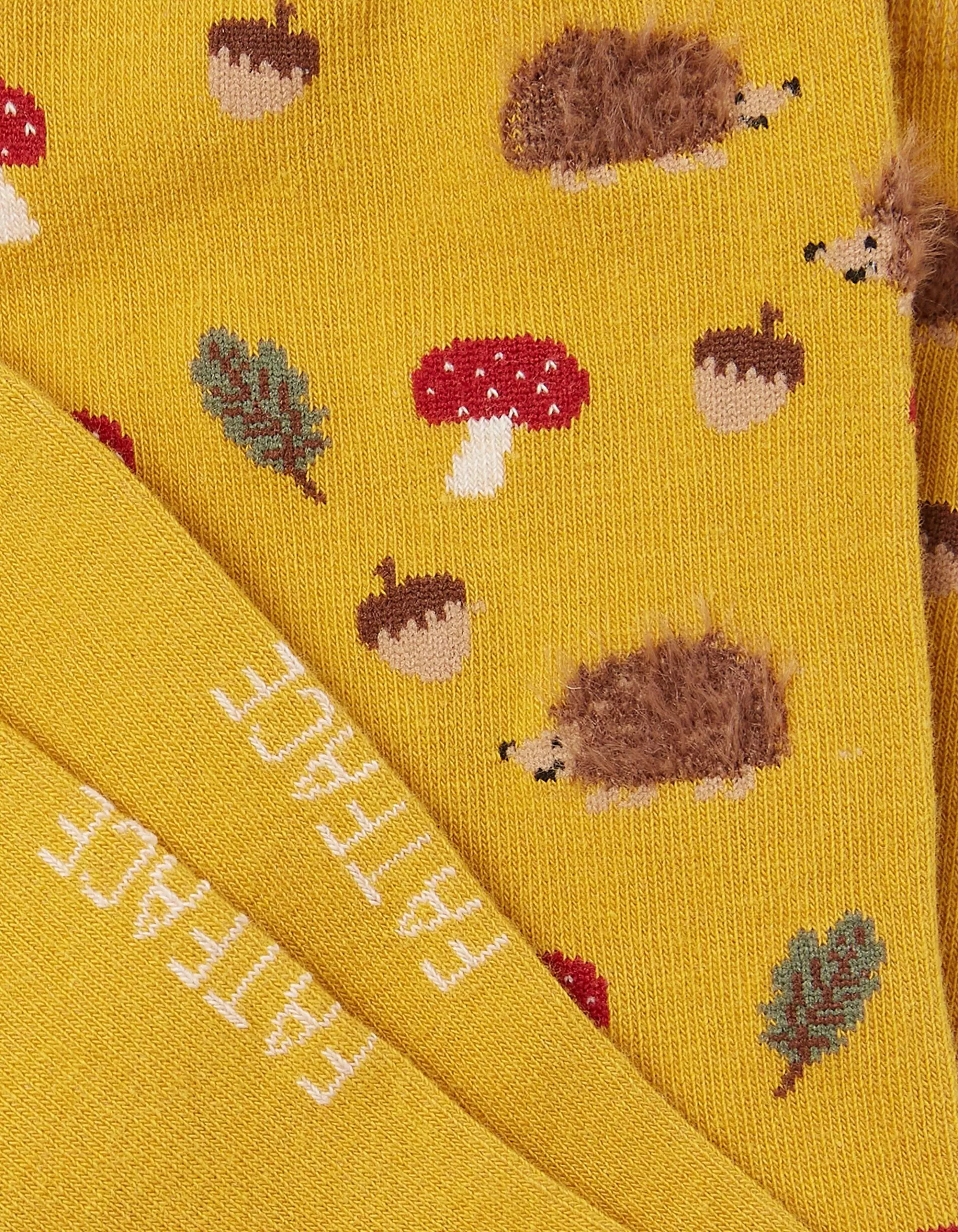 Hot FatFace 1 Pack Fluffy Hedgehog Socks Mustard Yellow