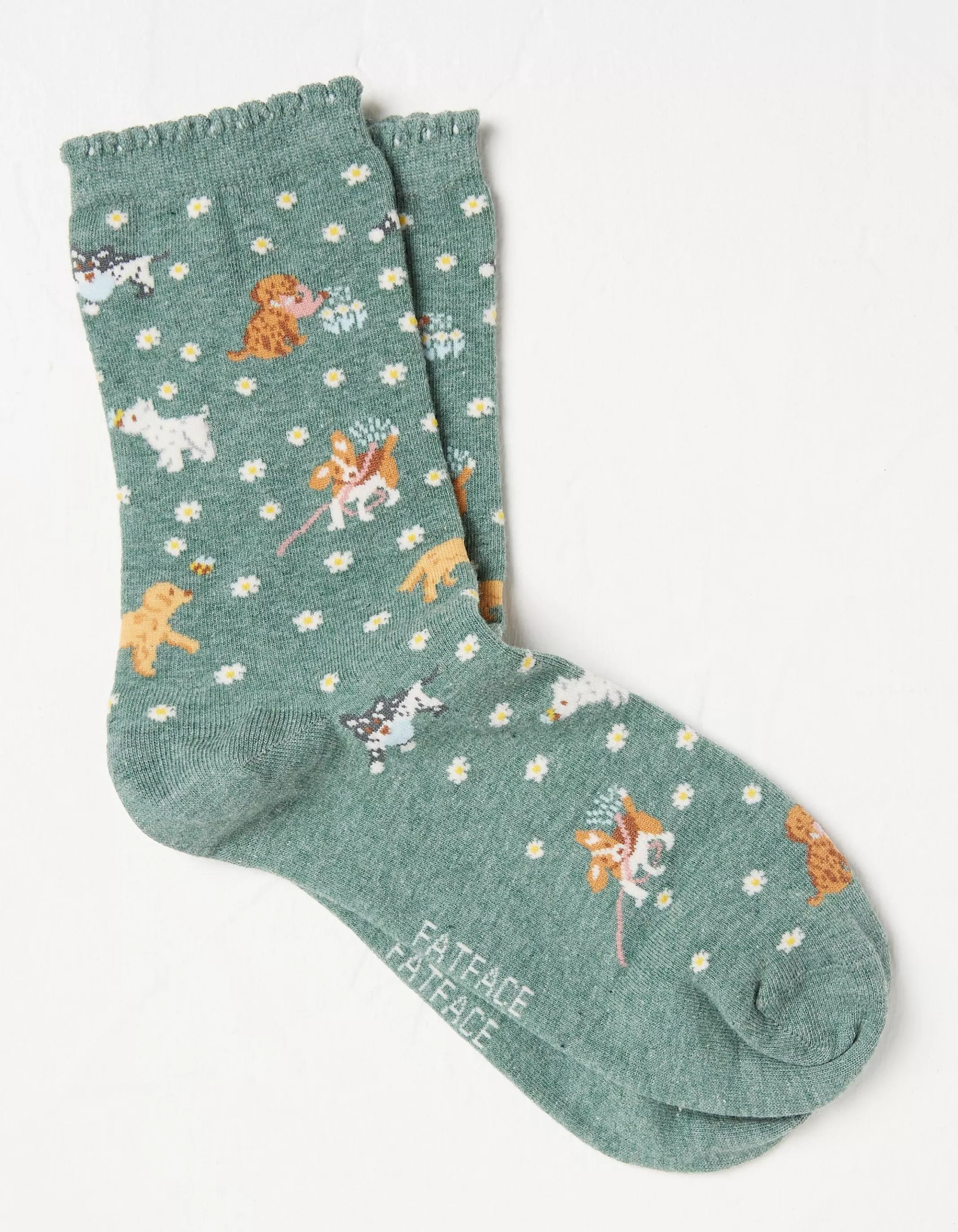 Online FatFace 1 Pack Garden Dogs Socks Green Marl