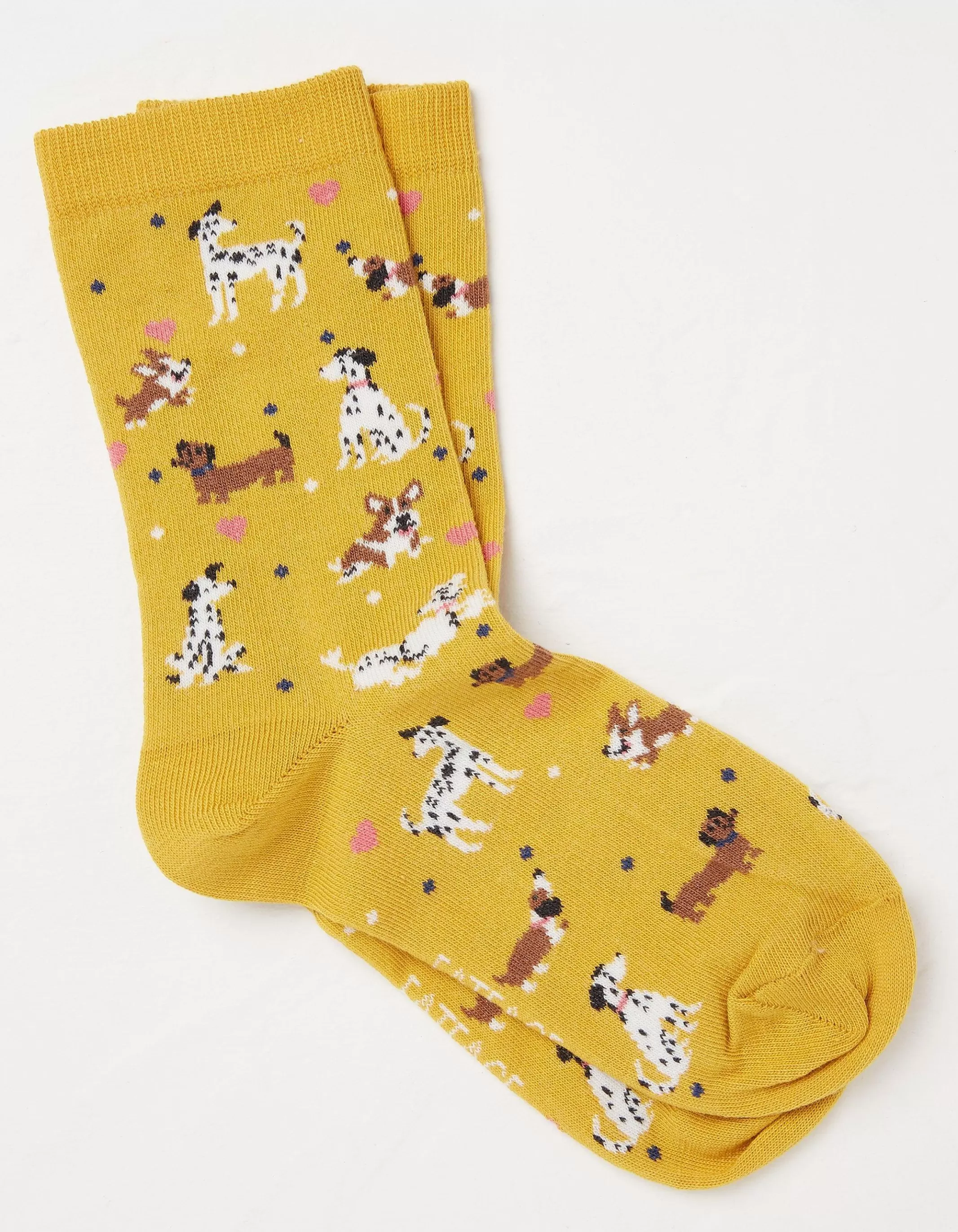 Shop FatFace 1 Pack Happy Dogs Socks Mustard Yellow