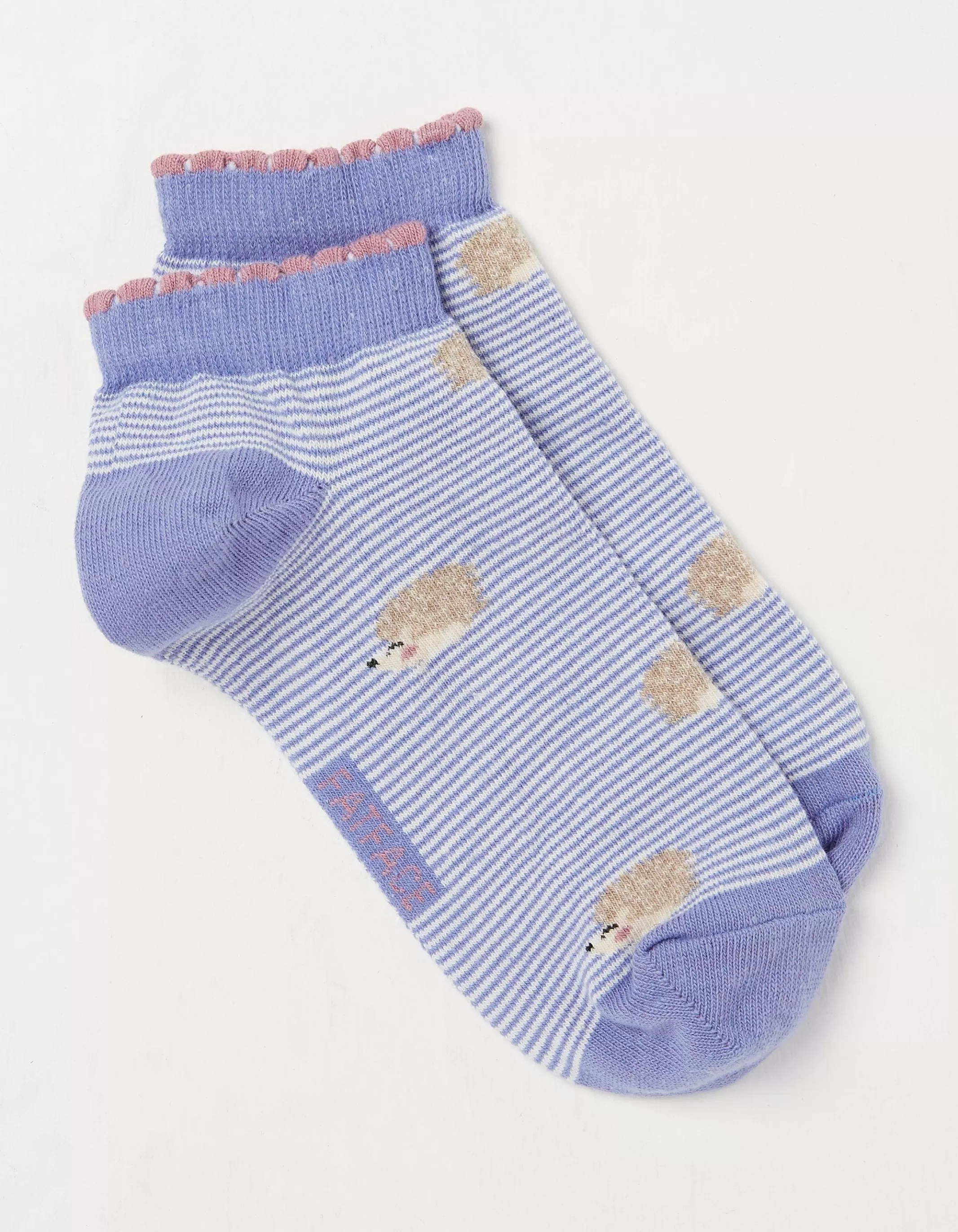 New FatFace 1 Pack Hedgehog Stripe Trainer Socks Bright Blue