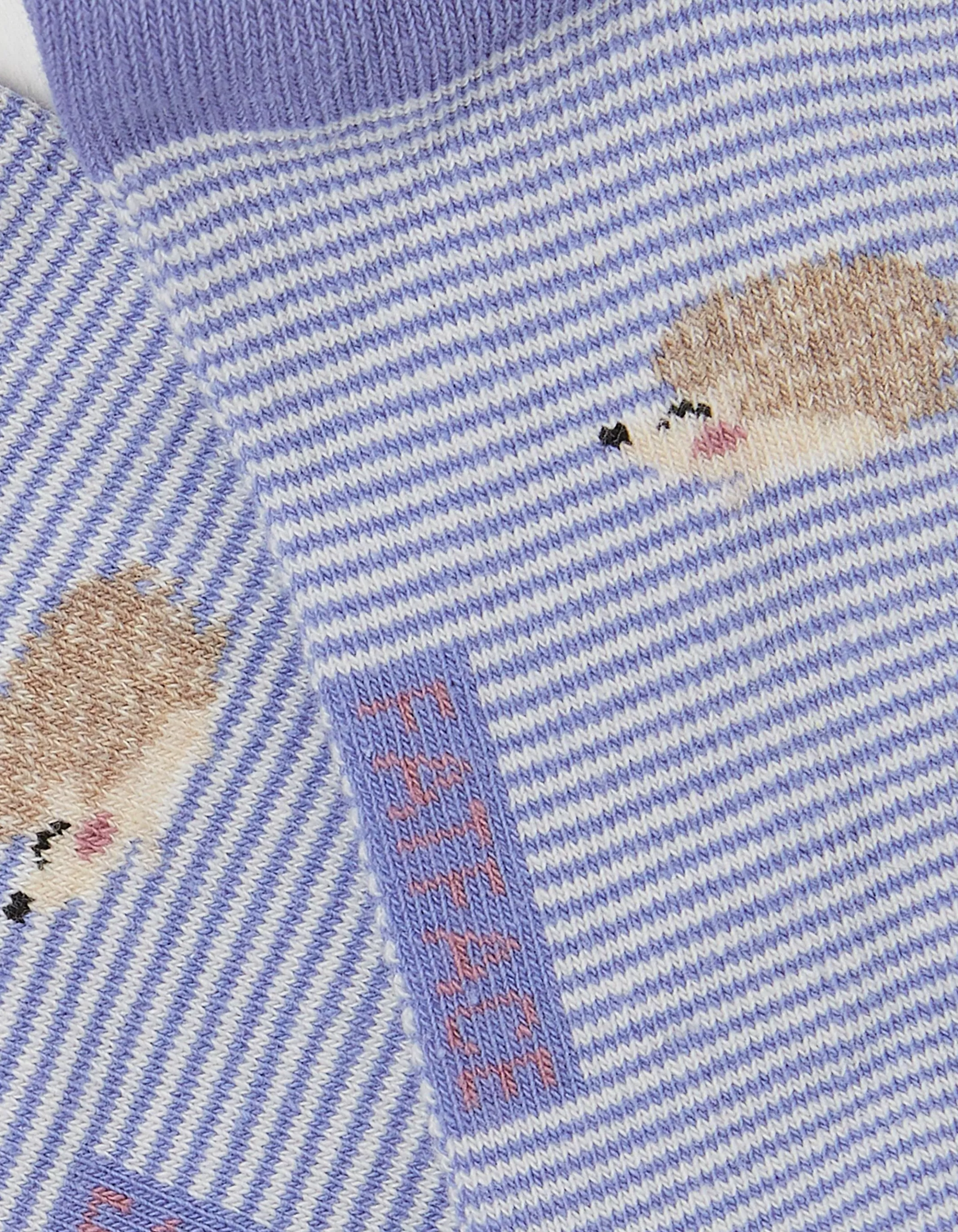 New FatFace 1 Pack Hedgehog Stripe Trainer Socks Bright Blue