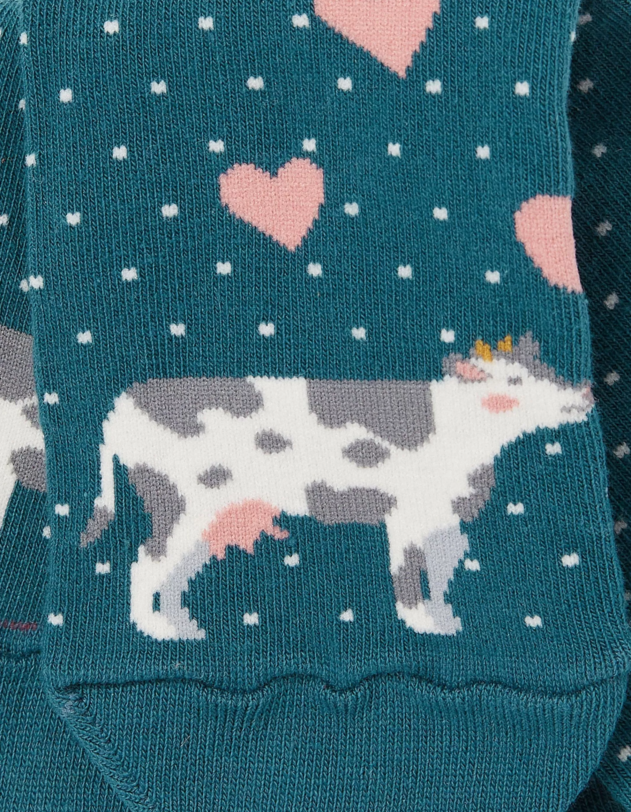 Sale FatFace 1 Pack Kissing Cows Socks Teal Green