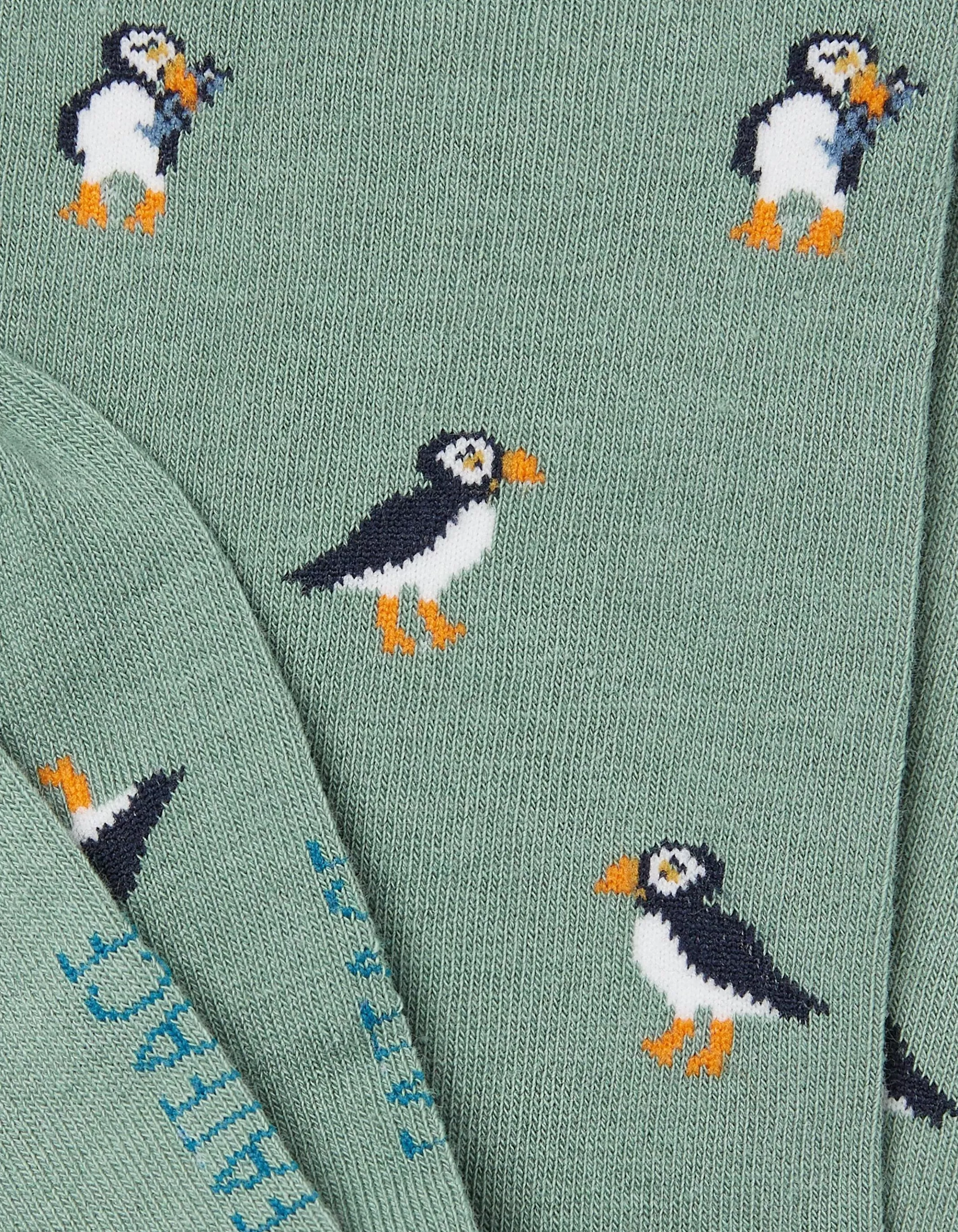Online FatFace 1 Pack Puffin Socks Light Green