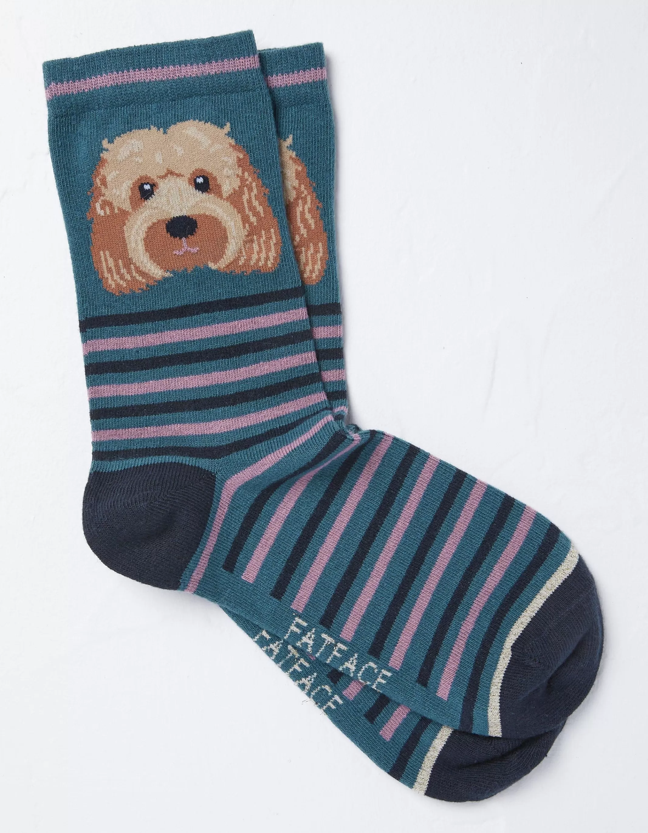 Store FatFace 1 Pack Striped Dog Socks Teal Green