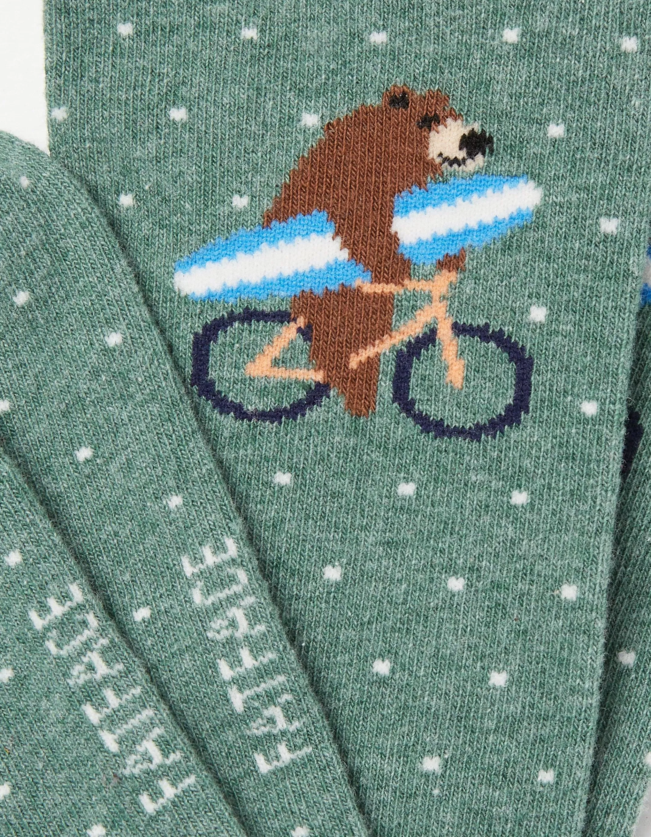 Outlet FatFace 1 Pack Surfing Bear Bike Socks Green Marl