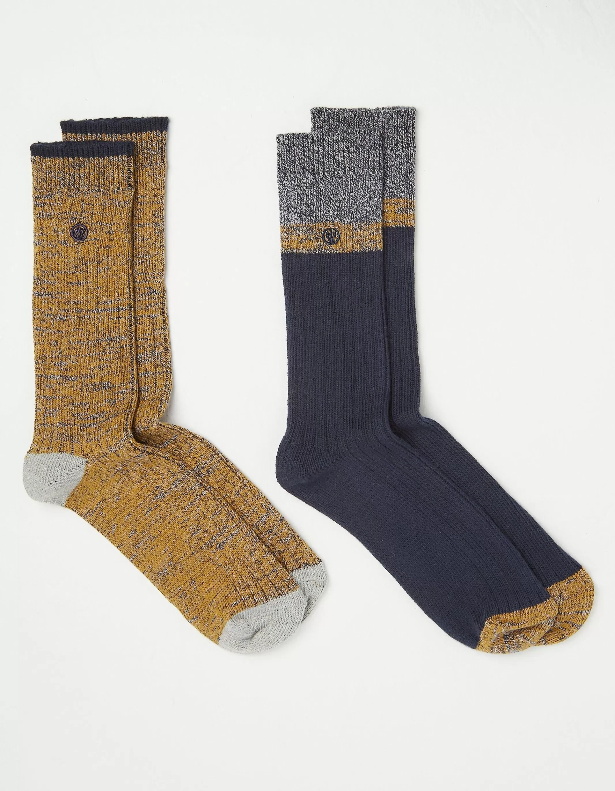 Cheap FatFace 2 Pack Nathan Boot Socks Mustard Yellow