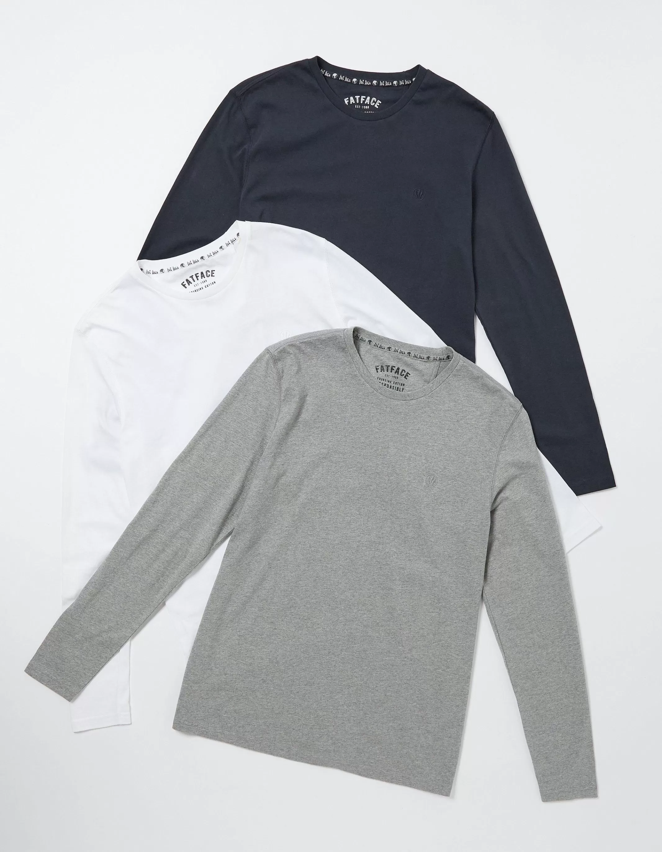 Cheap FatFace 3 Pack Long Sleeve T-Shirts Navy