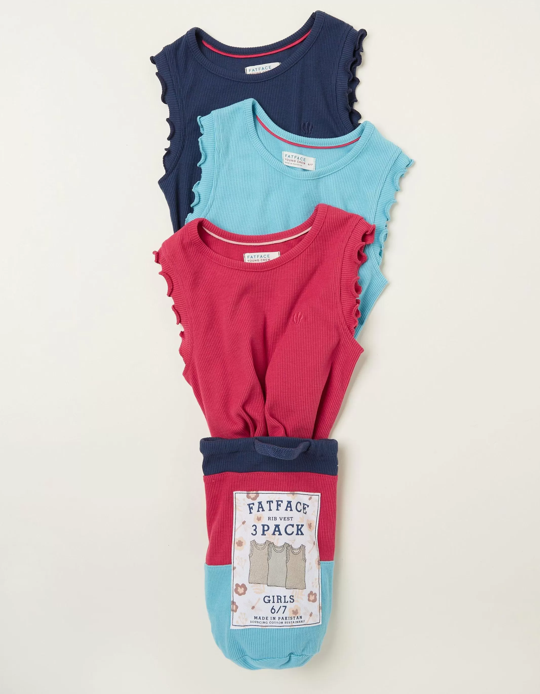 Fashion FatFace 3 Pack Rib Jersey Vests Navy