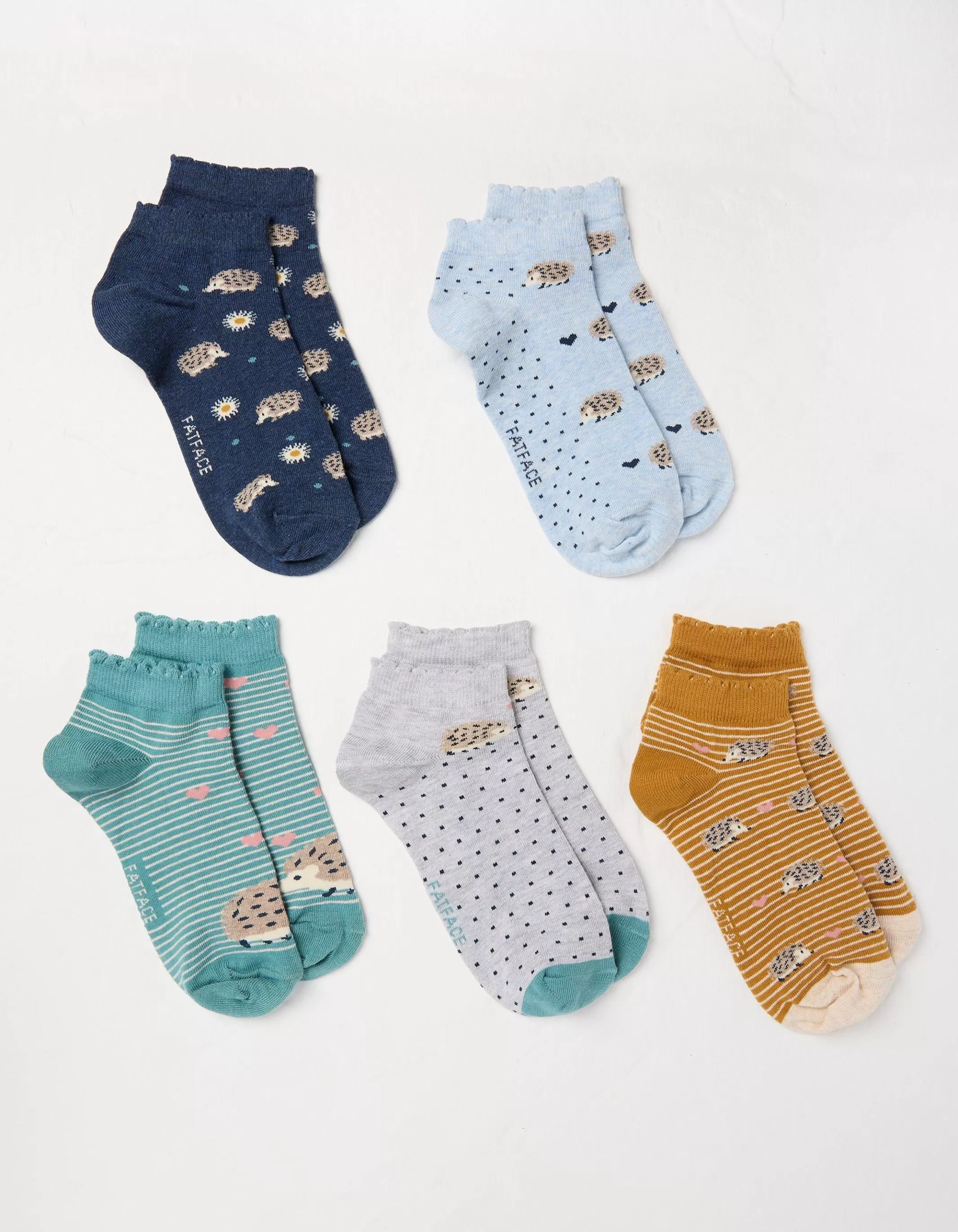 Online FatFace 5 Pack Hedgehog Trainer Socks Multi