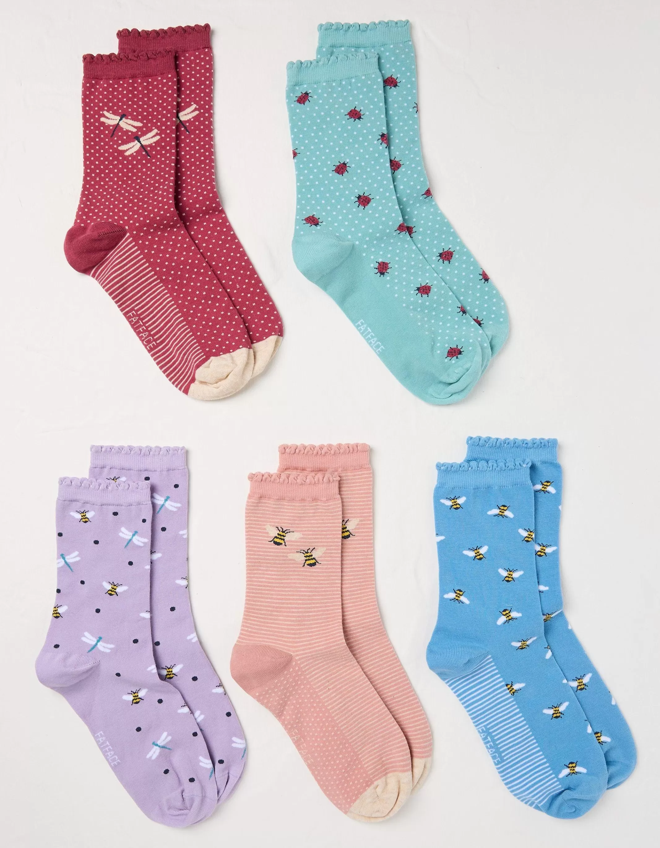 Cheap FatFace 5 Pack Insect Socks Multi