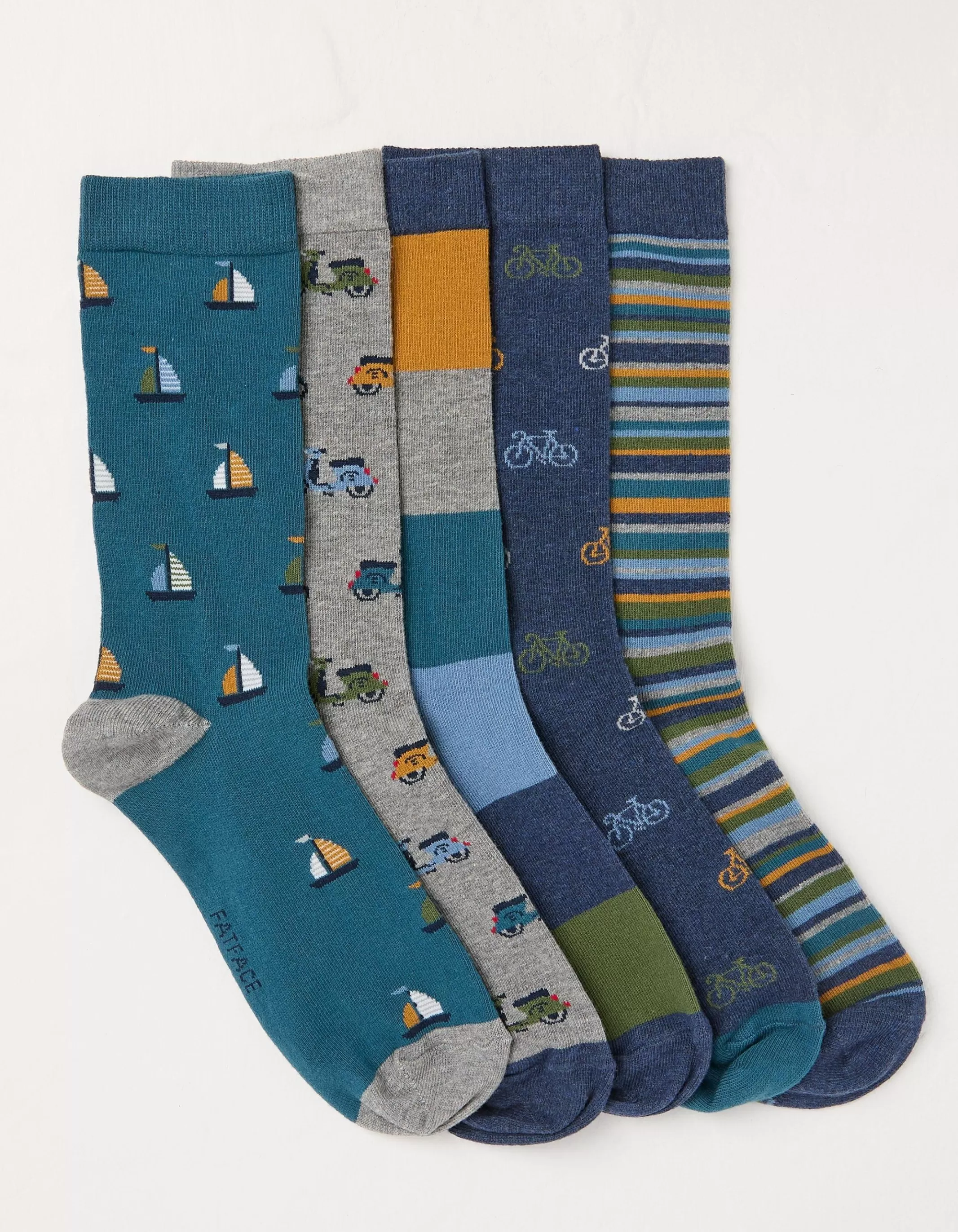 Cheap FatFace 5 Pack Vehicle Stripe Socks Multi
