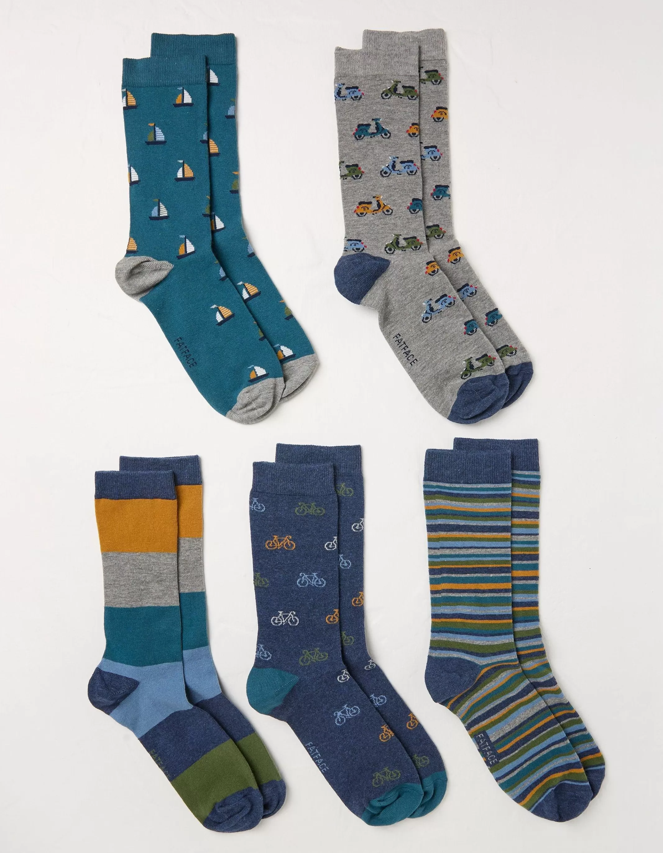 Cheap FatFace 5 Pack Vehicle Stripe Socks Multi