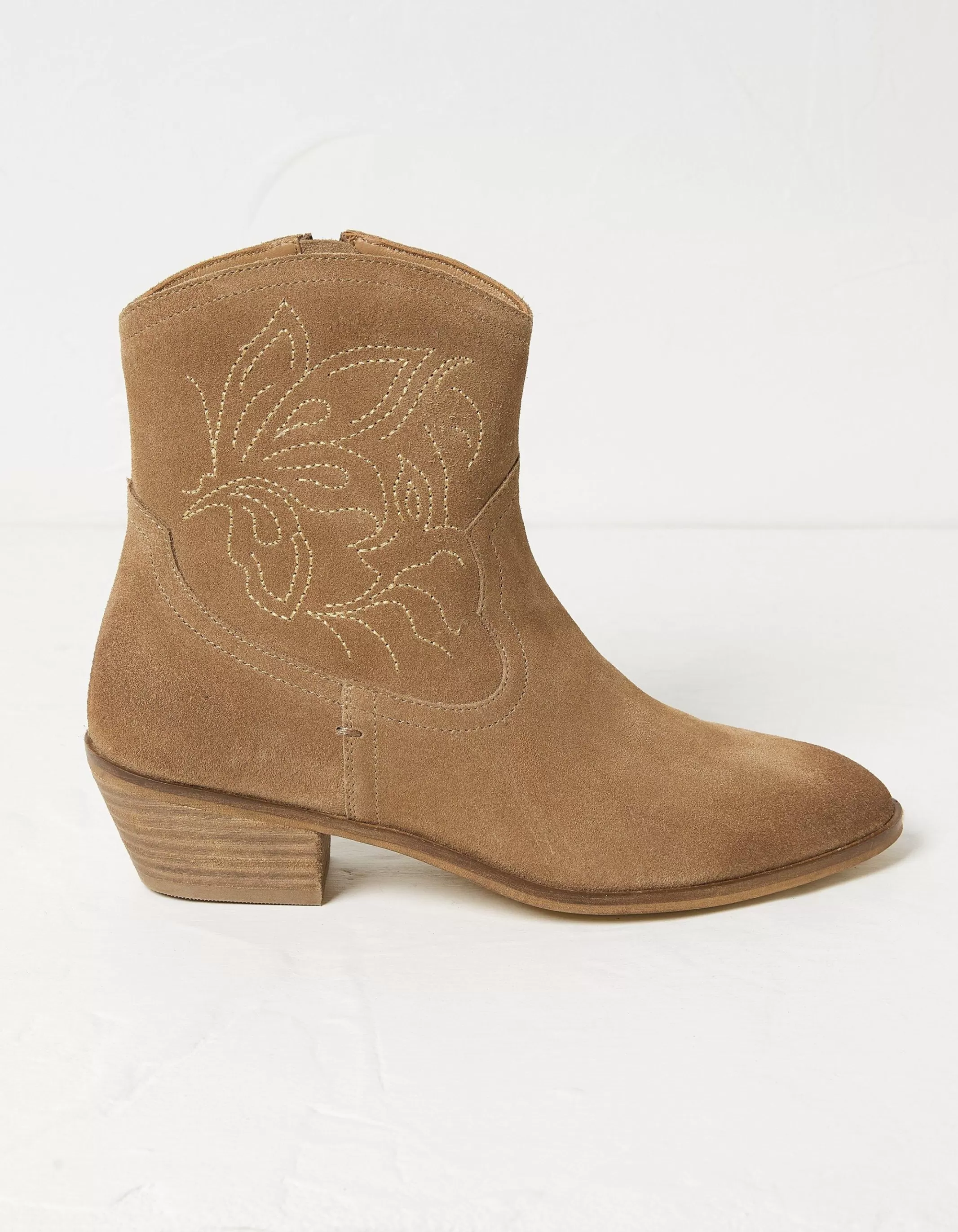 New FatFace Abilene Western Ankle Embroidered Boot Tan