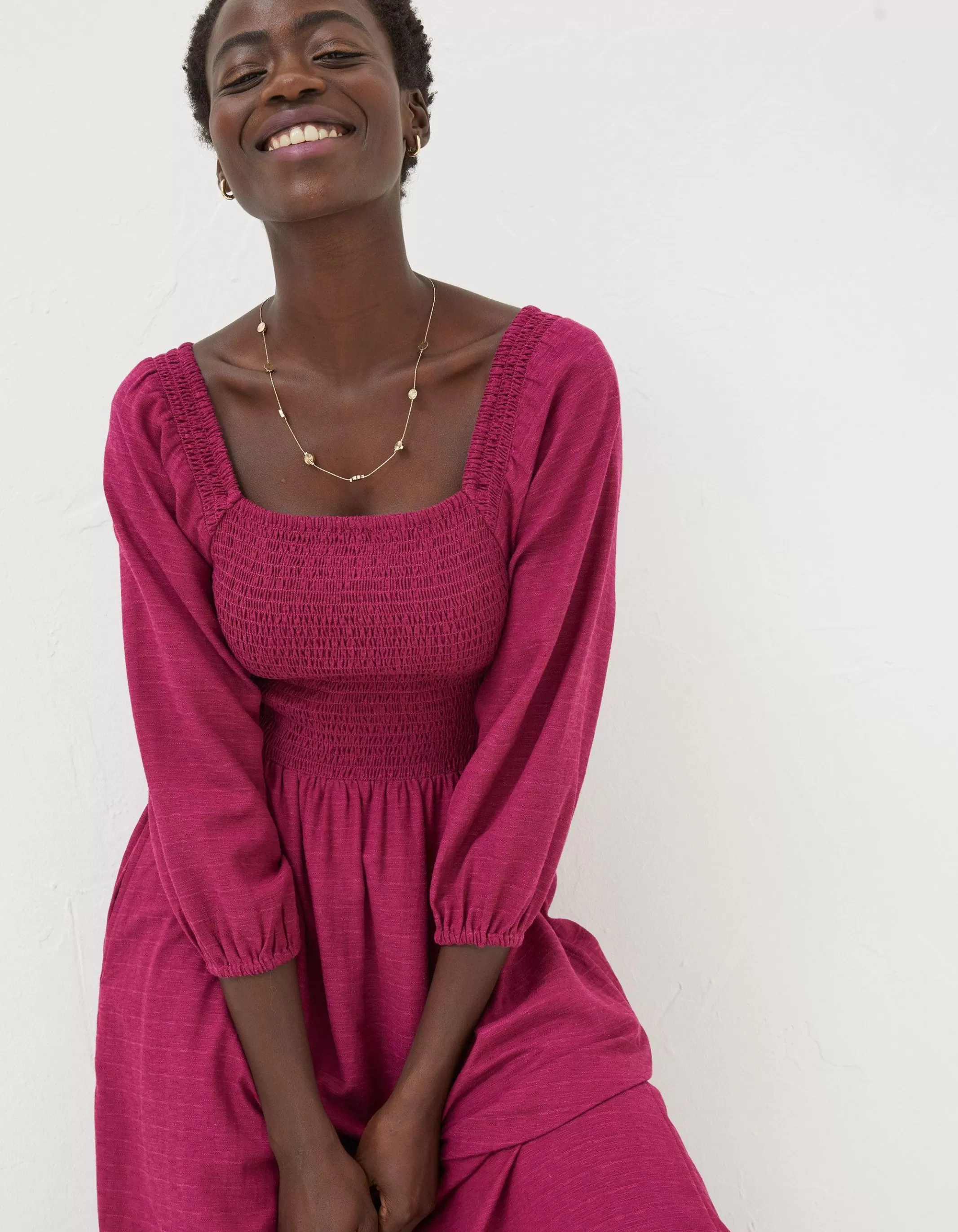 Flash Sale FatFace Adele Shirred Midi Dress Plum