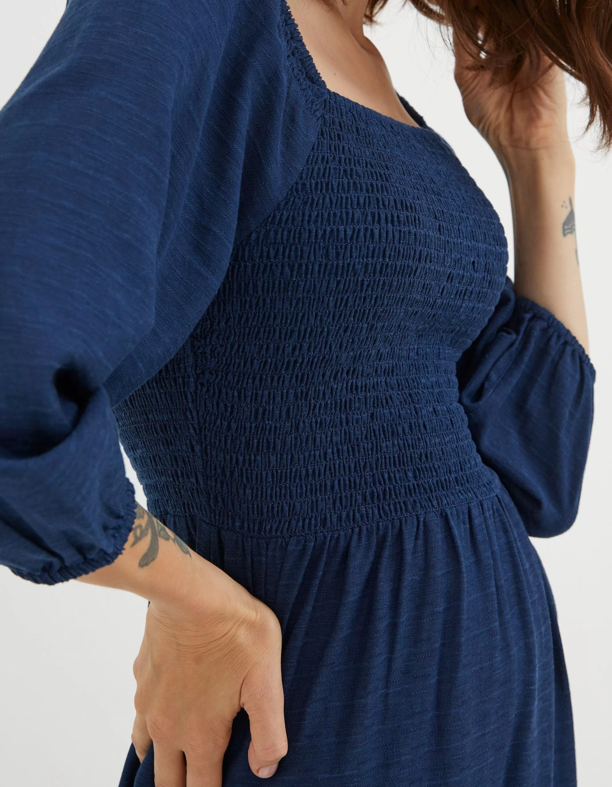 Hot FatFace Adele Shirred Midi Dress Bright Blue