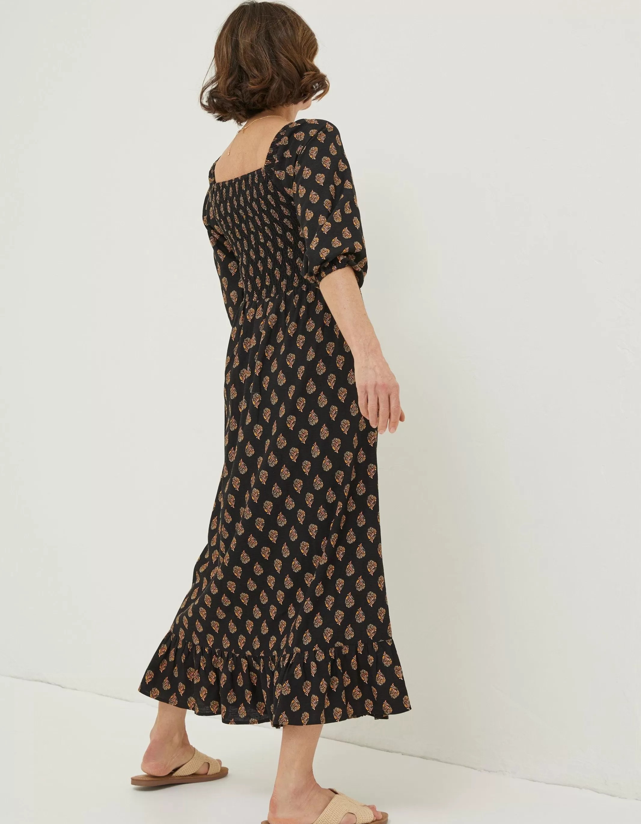 Outlet FatFace Adele Woodblock Midi Dress Black