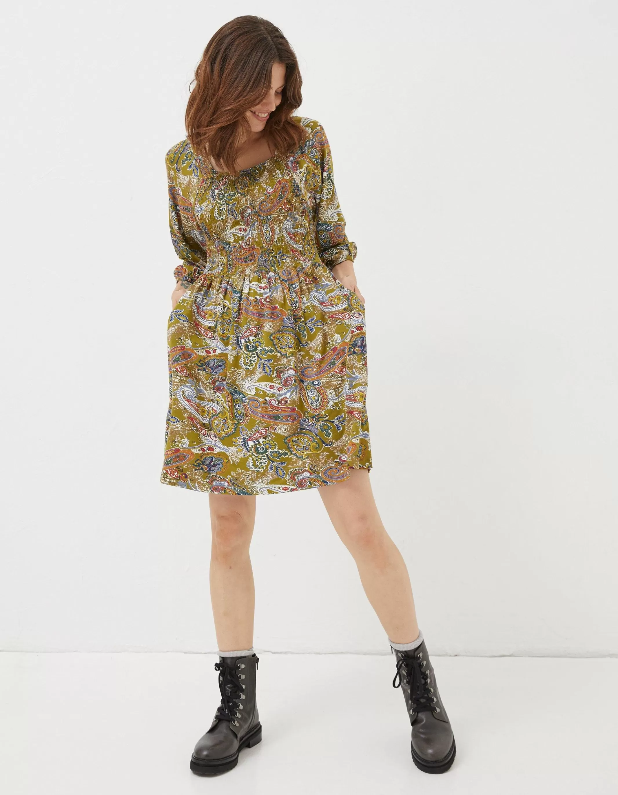 Outlet FatFace Adeline Prairie Paisley Dress Light Olive