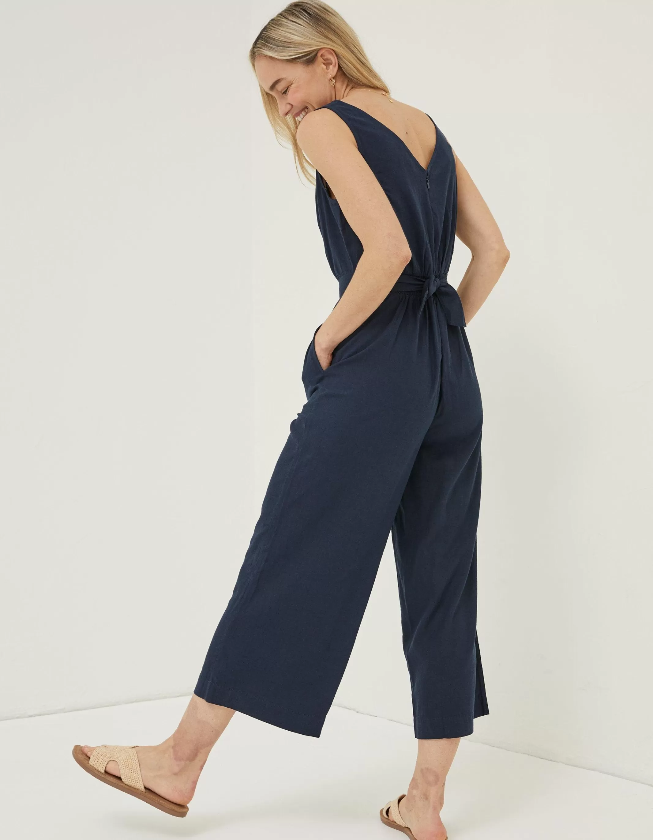 Best FatFace Aderyn Linen Blend Jumpsuit Navy