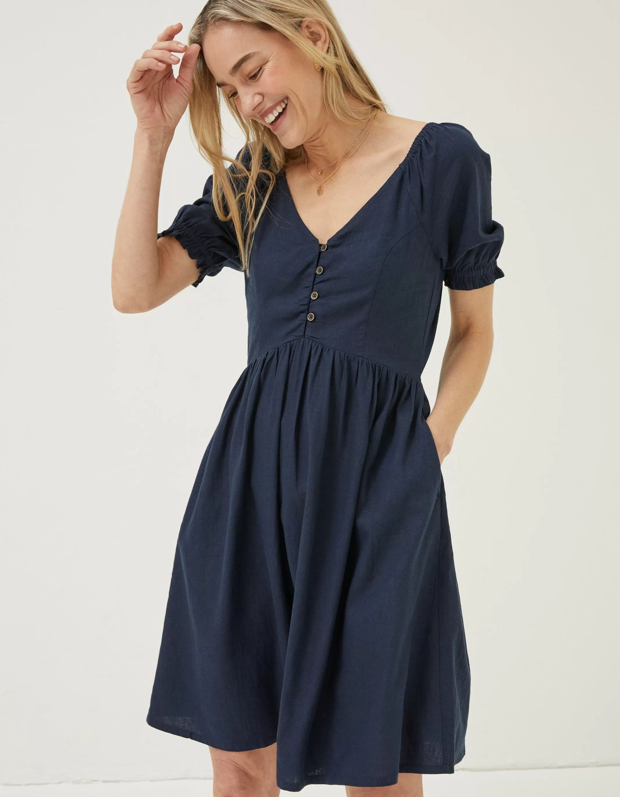Online FatFace Aideen Linen Dress Navy