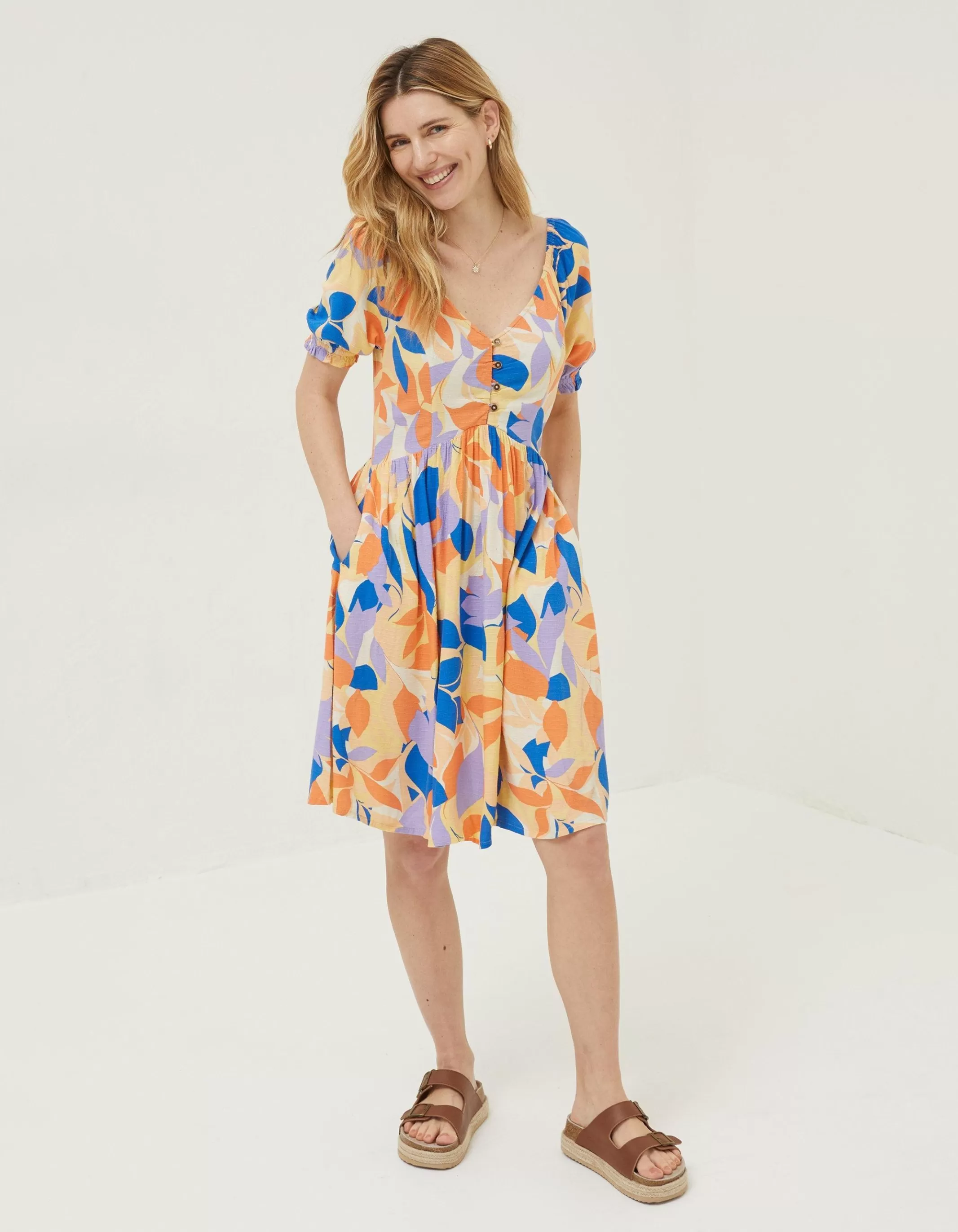 Clearance FatFace Aideen Stencil Floral Dress Light Orange