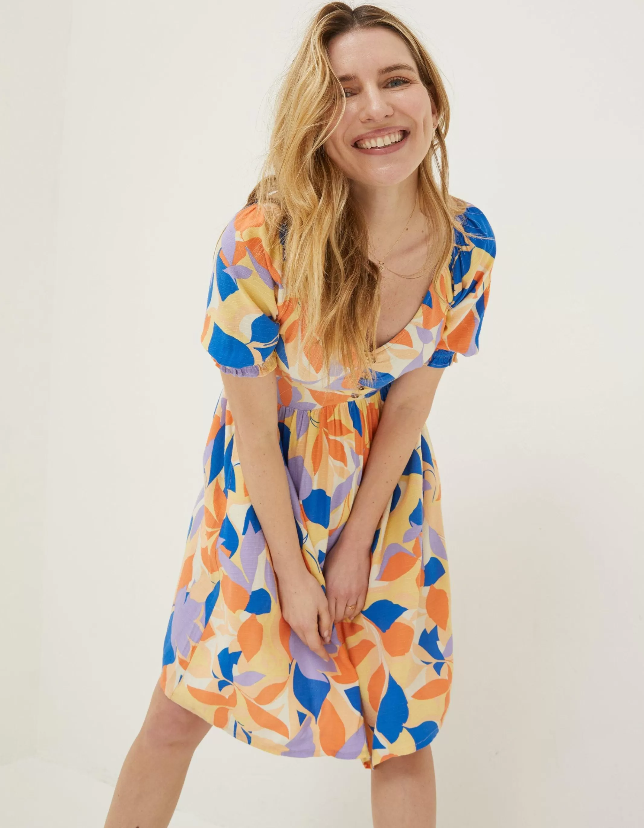 Clearance FatFace Aideen Stencil Floral Dress Light Orange