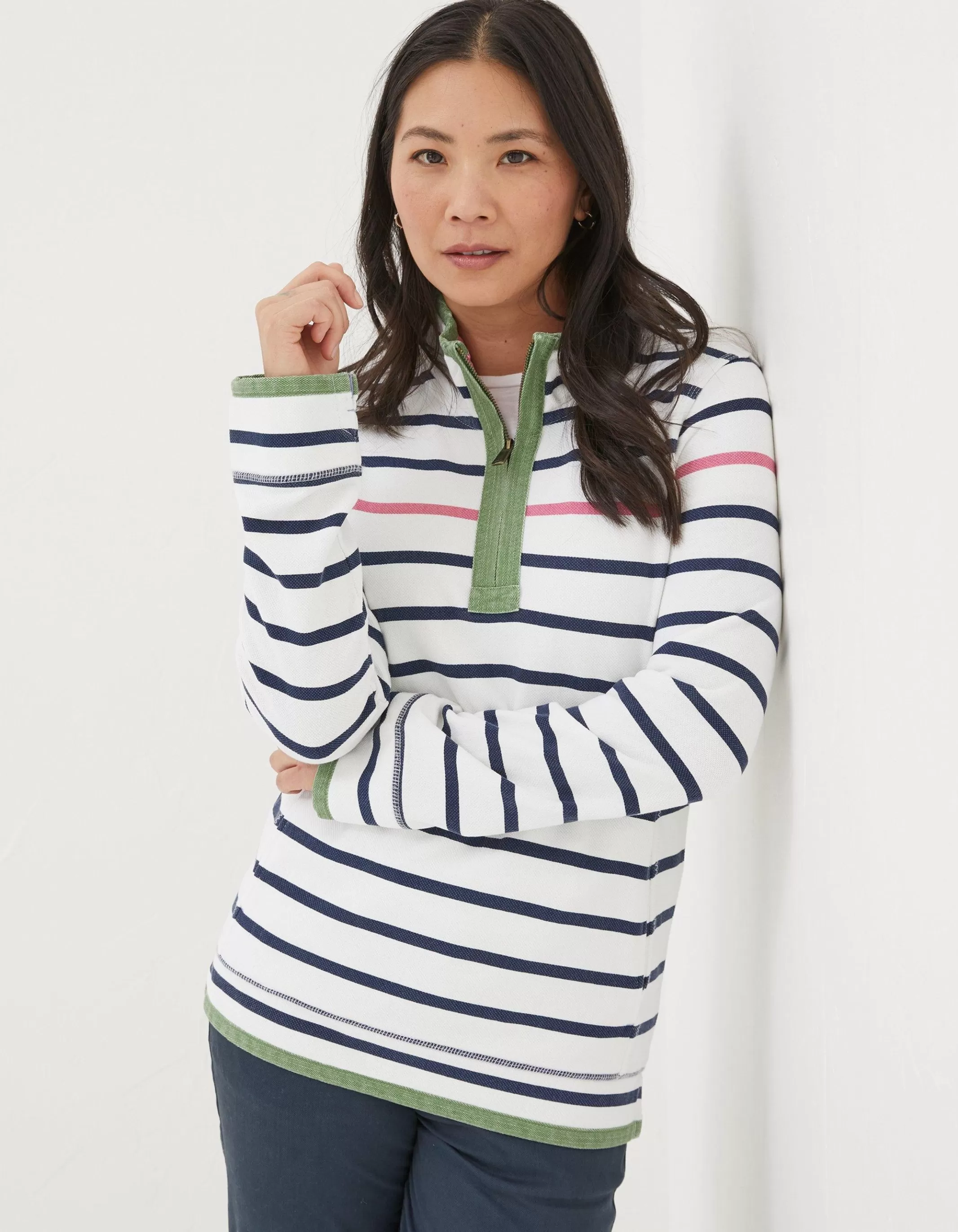 Cheap FatFace Airlie Breton Stripe Sweatshirt Ivory