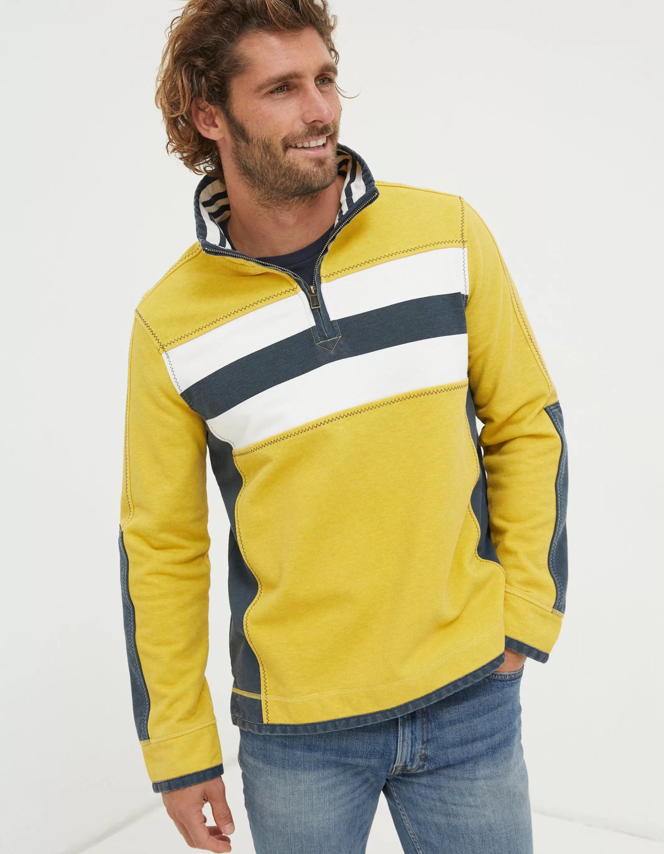 Cheap FatFace Airlie Chest Stripe Sweatshirt Yellow