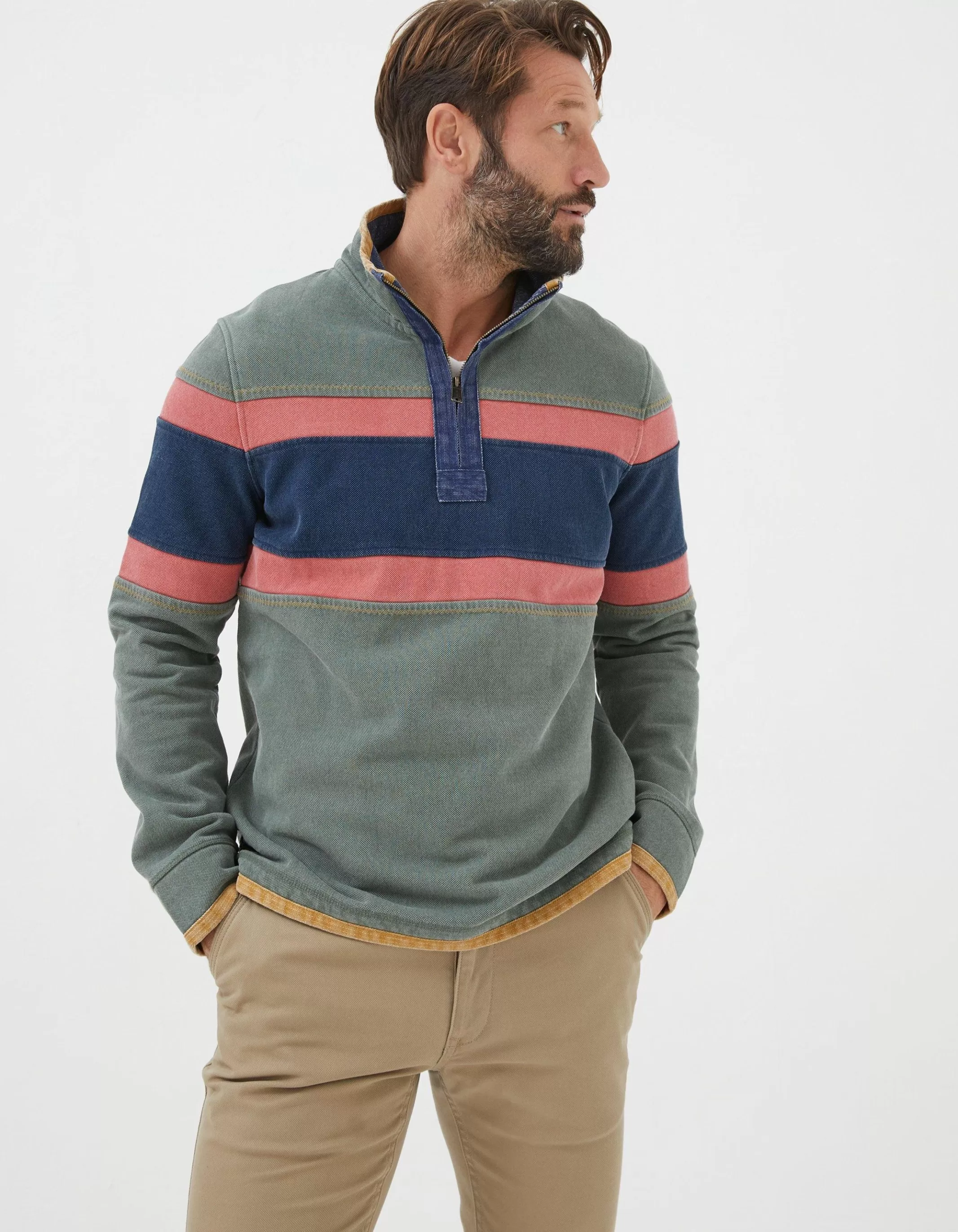 Outlet FatFace Airlie Chest Stripe Sweatshirt Green Haze