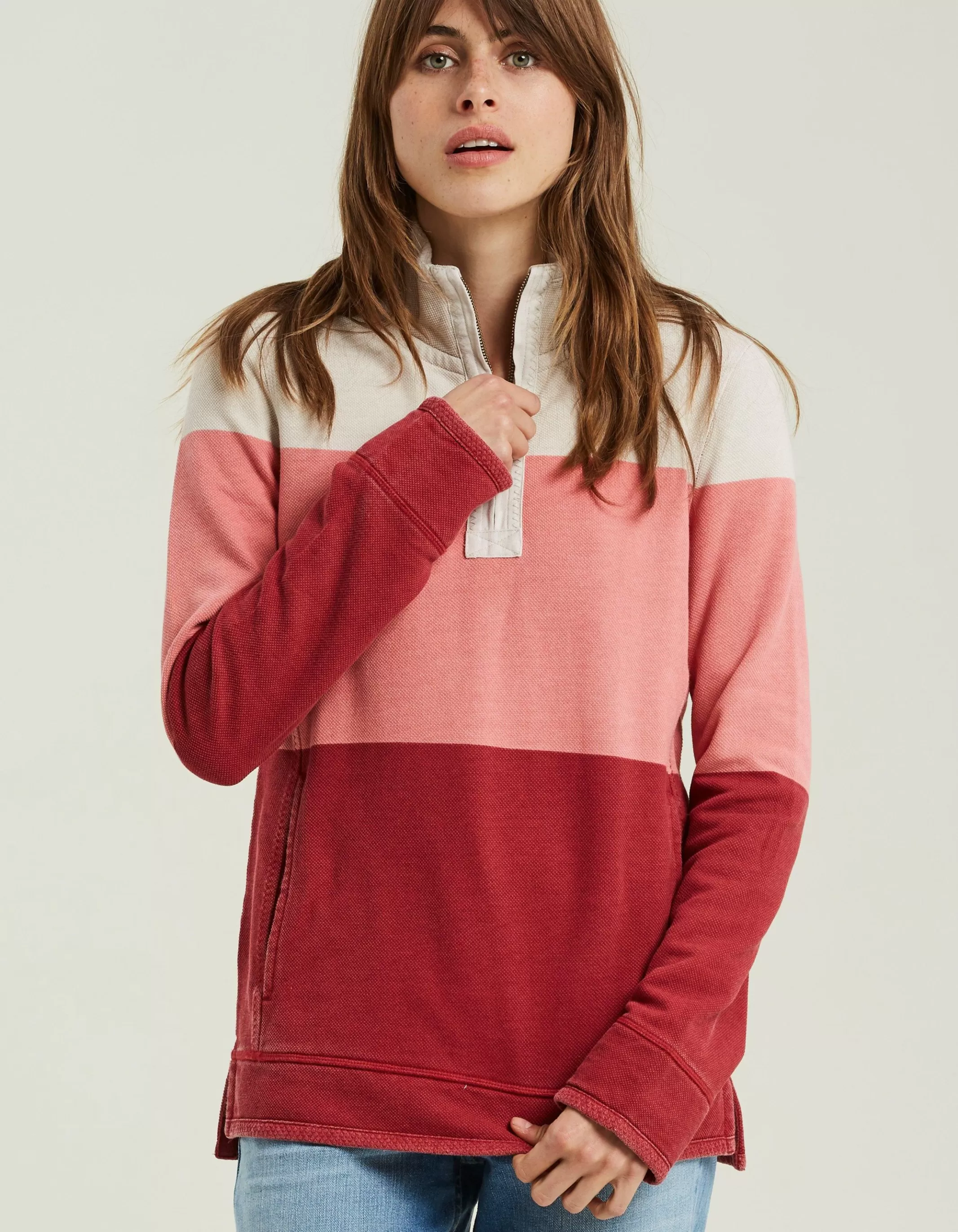Hot FatFace Airlie Colour Block Sweat Soft Coral