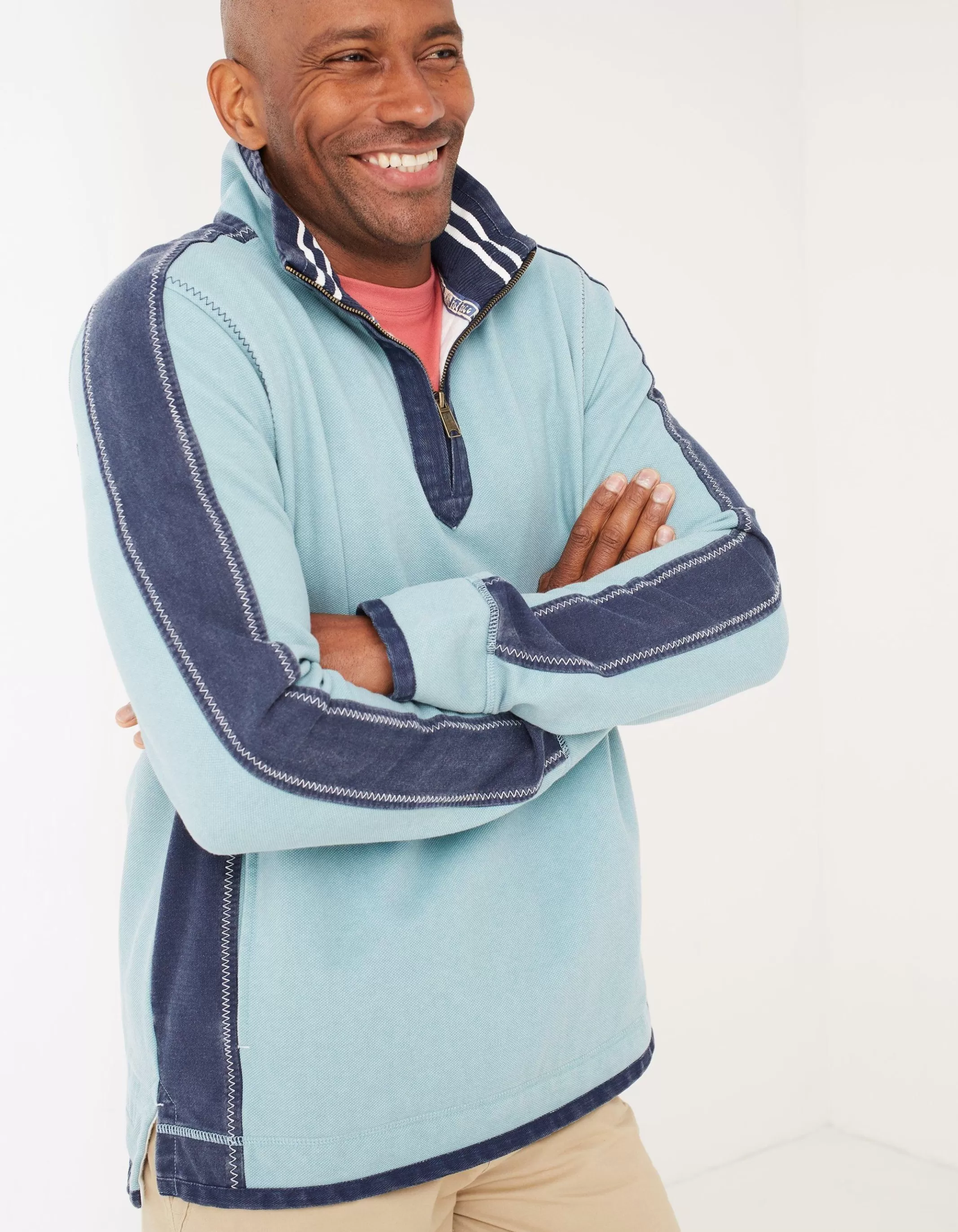 Online FatFace Airlie Cuff Stripe Pocket Sweat Aqua Green