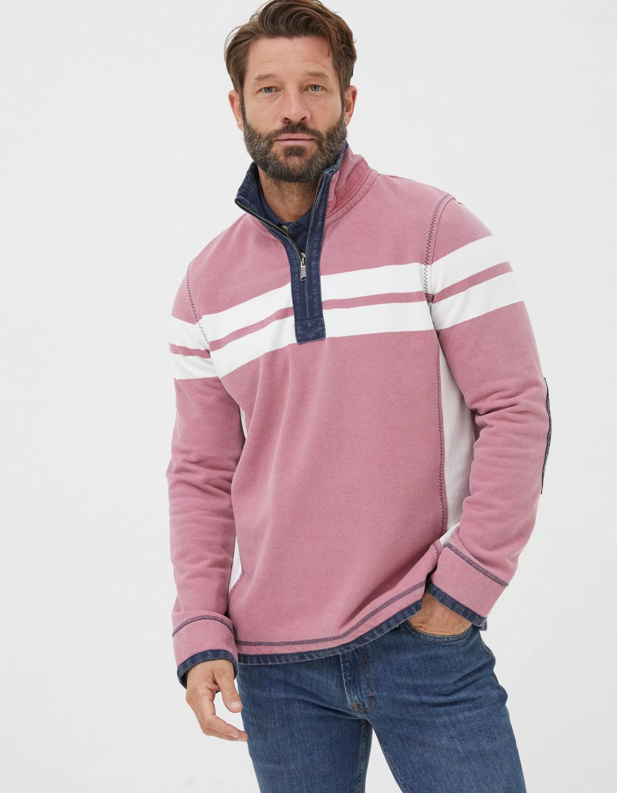 New FatFace Airlie Multi Chest Stripe Sweatshirt Light Pink
