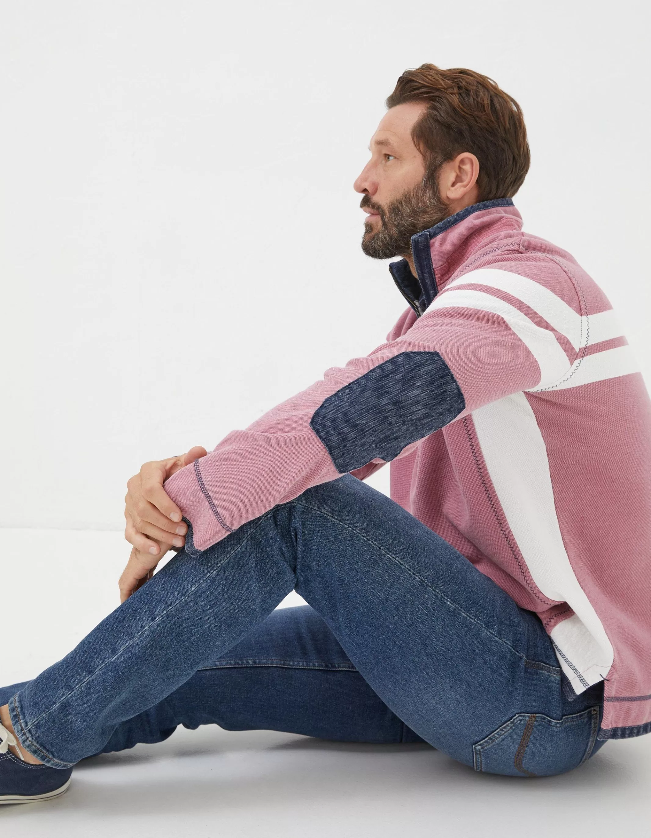New FatFace Airlie Multi Chest Stripe Sweatshirt Light Pink