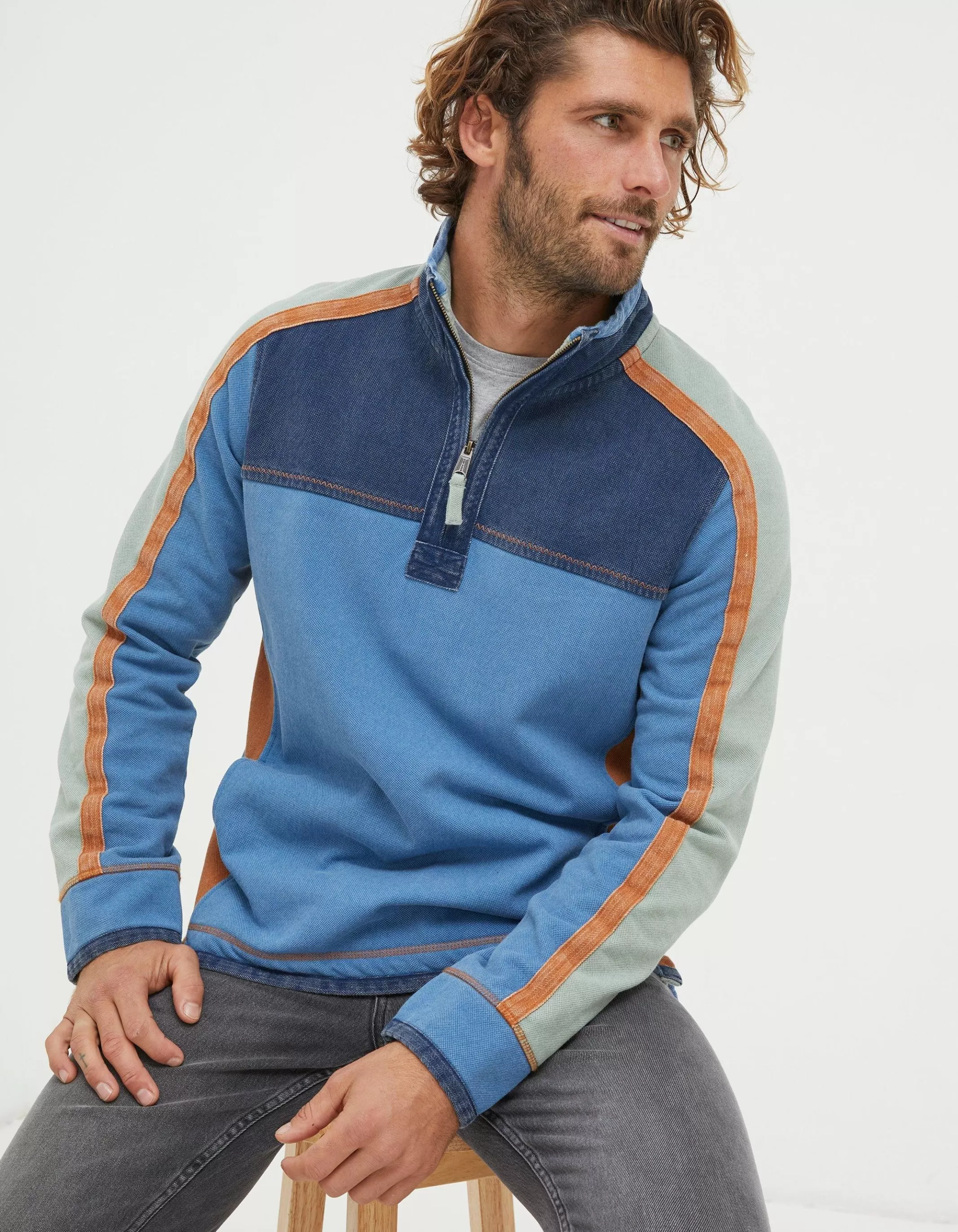 Outlet FatFace Airlie Panel Contrast Sweatshirt Light Blue