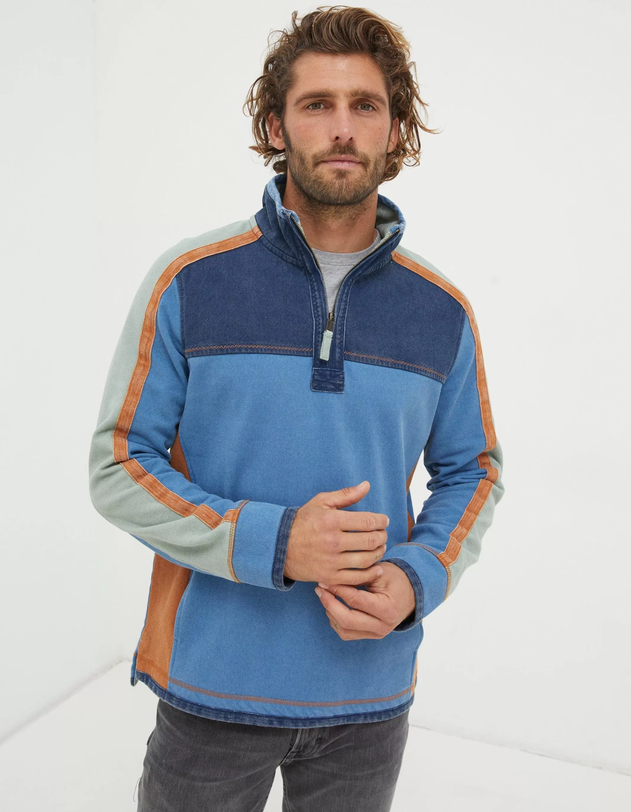 Outlet FatFace Airlie Panel Contrast Sweatshirt Light Blue