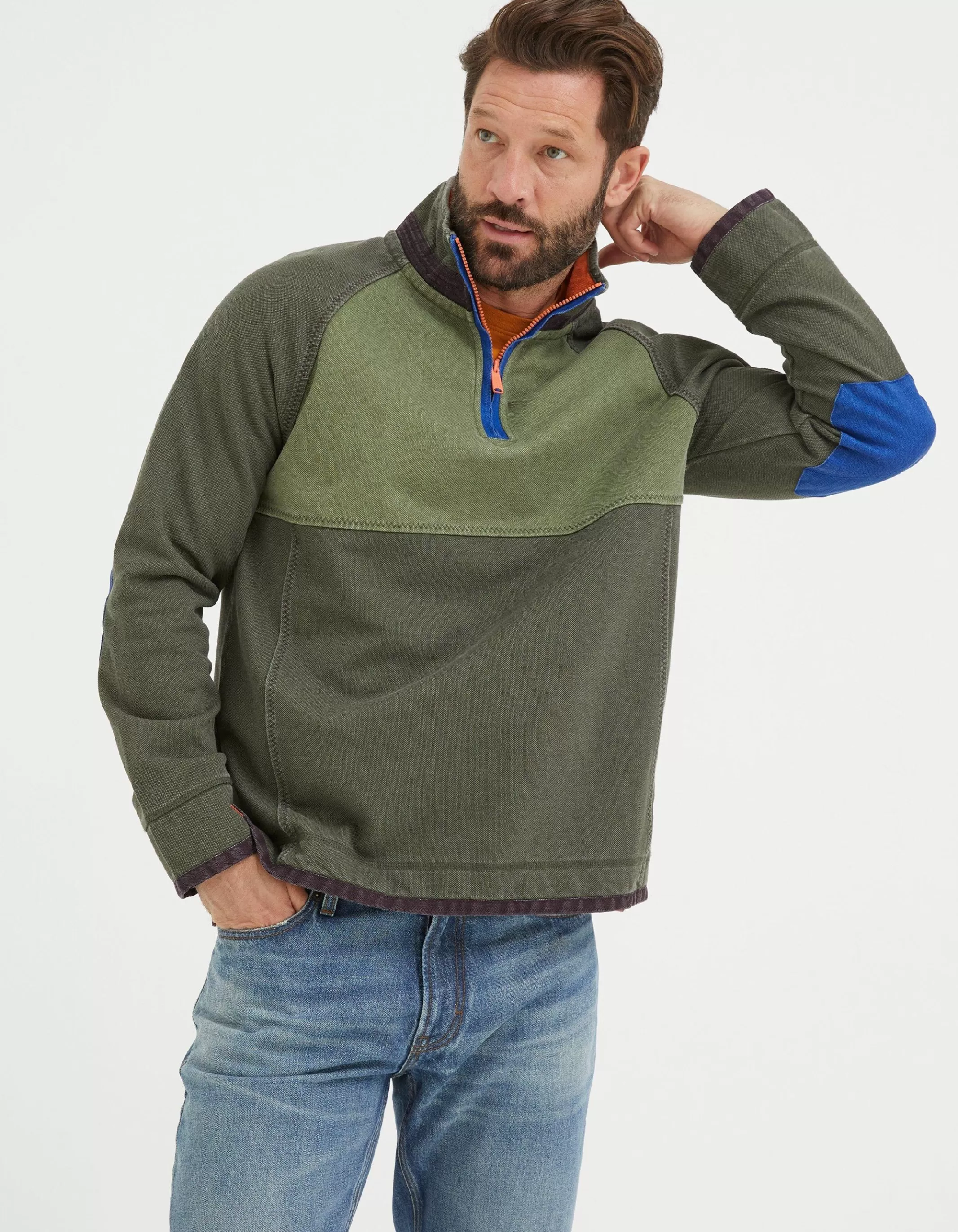 Best Sale FatFace Airlie Panel Sweatshirt Olive Green