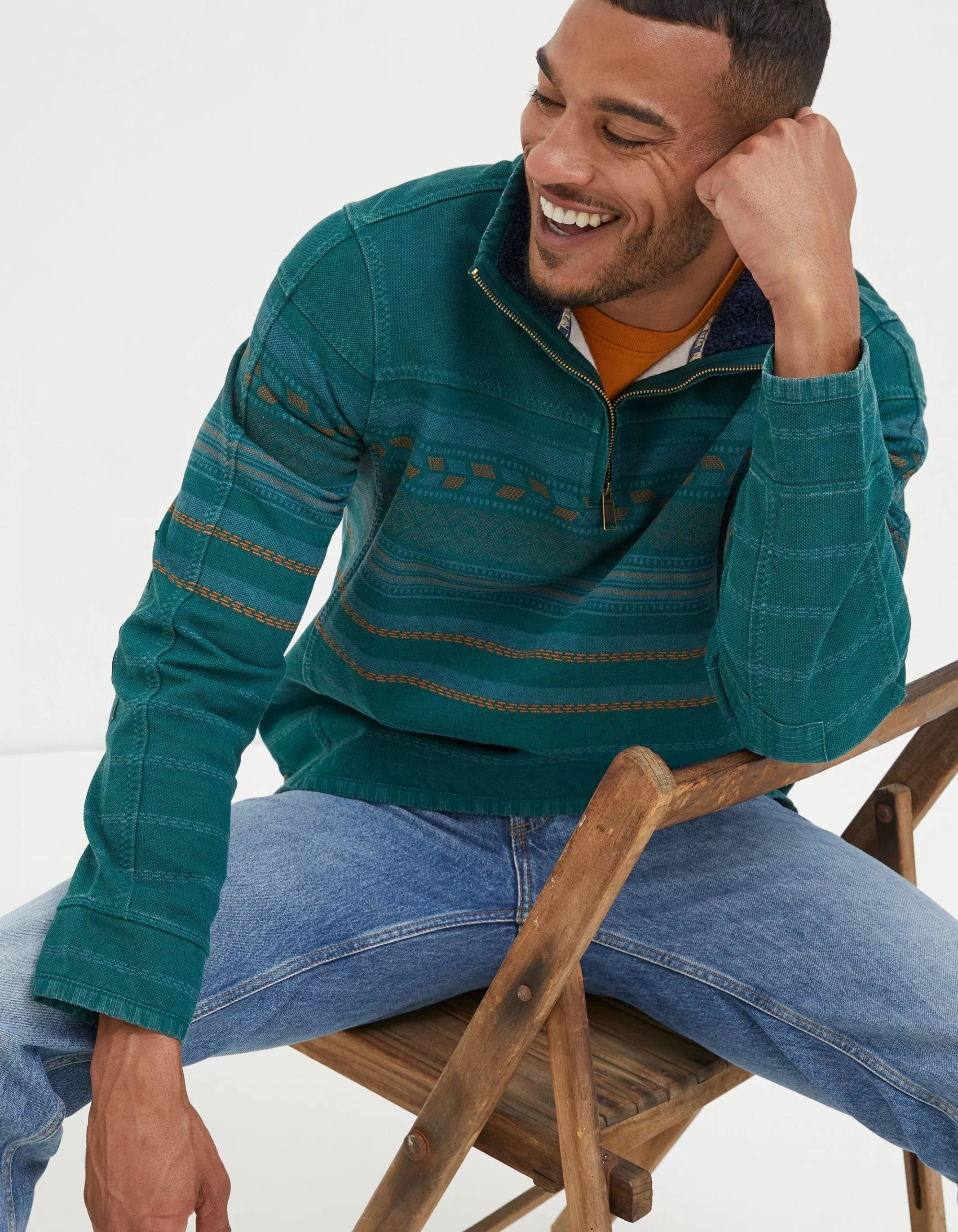 Cheap FatFace Airlie Pattern Sweatshirt Teal Blue