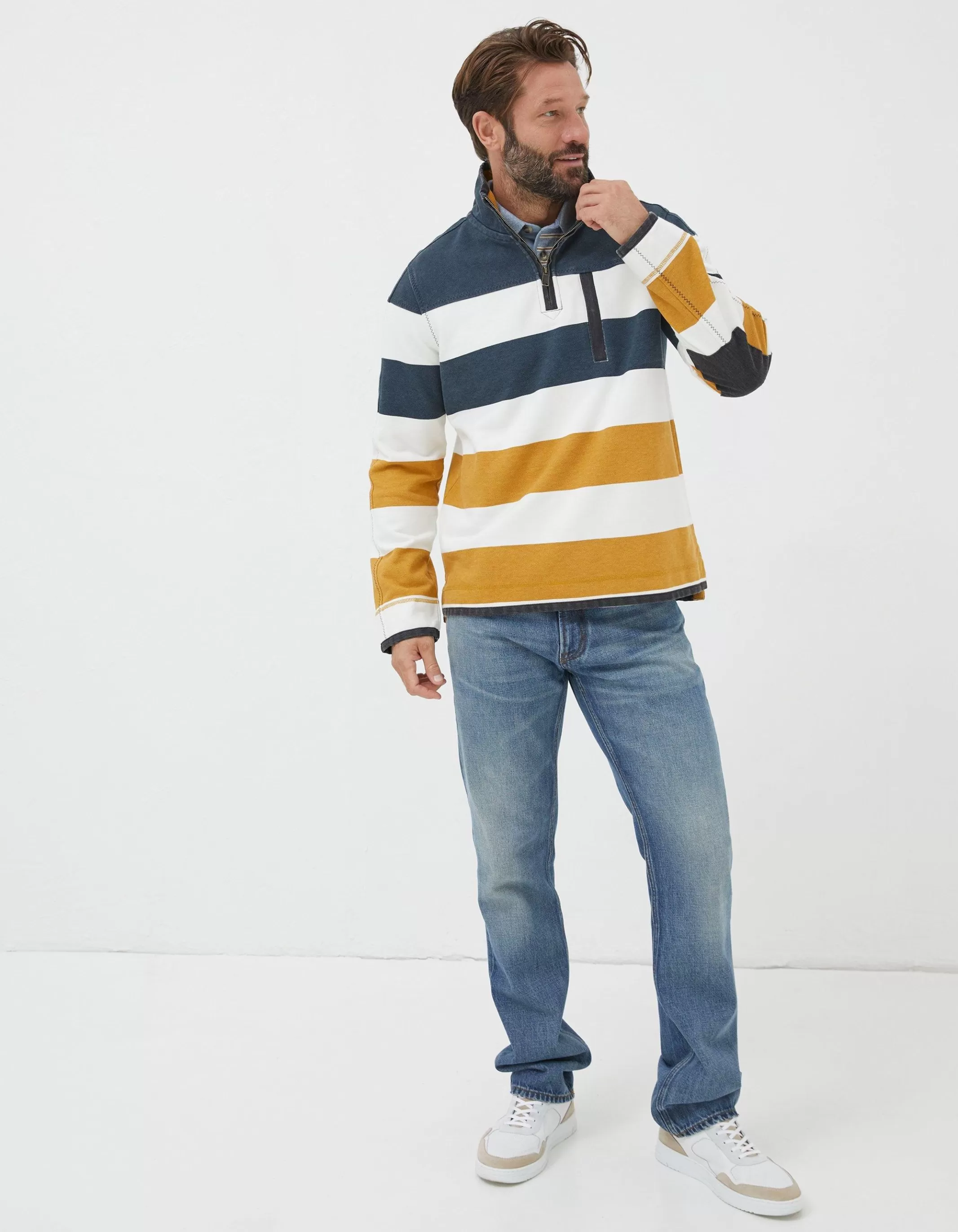 Cheap FatFace Airlie Rugby Stripe Sweatshirt Yellow