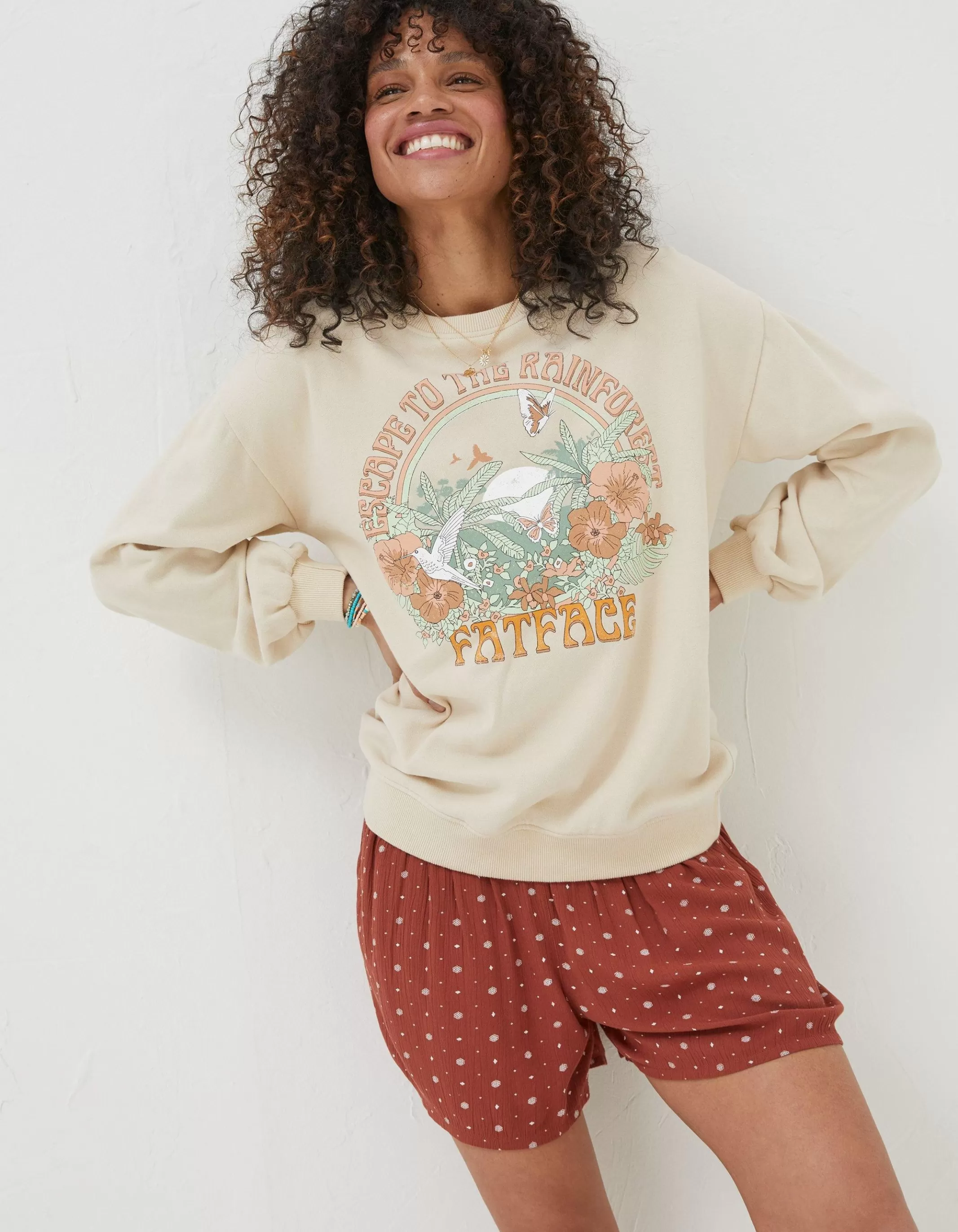 Cheap FatFace Alex Rainforest Crew Sweatshirt Ivory