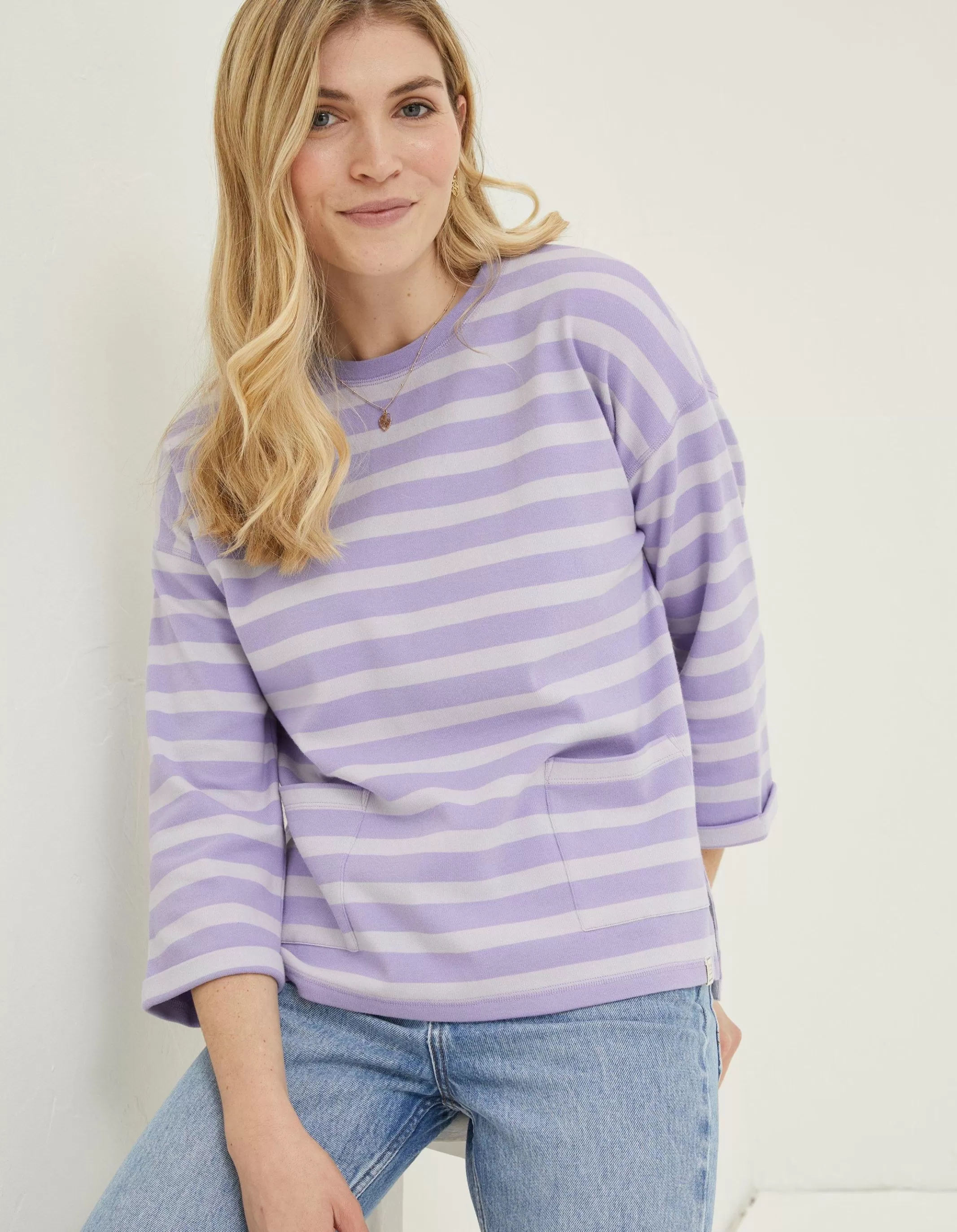 Cheap FatFace Amari Stripe Crew Lilac